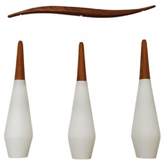 Danish Opaline Glass and Teak Lamp