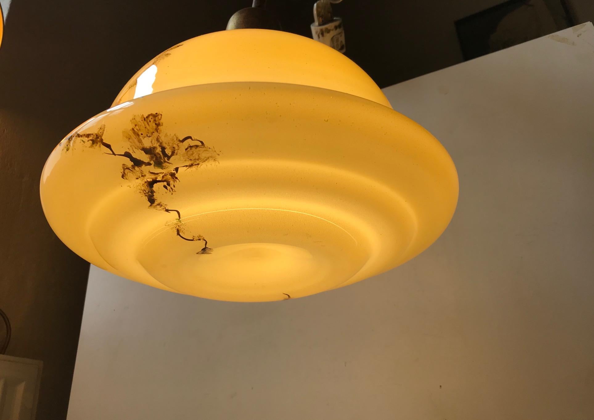 Danish Opaline Glass and Brass Funkis Pendant Lamp from Lyfa, 1930s 2
