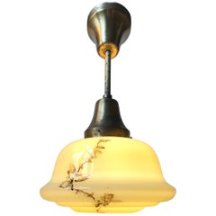 Danish Opaline Glass and Brass Funkis Pendant Lamp from Lyfa, 1930s