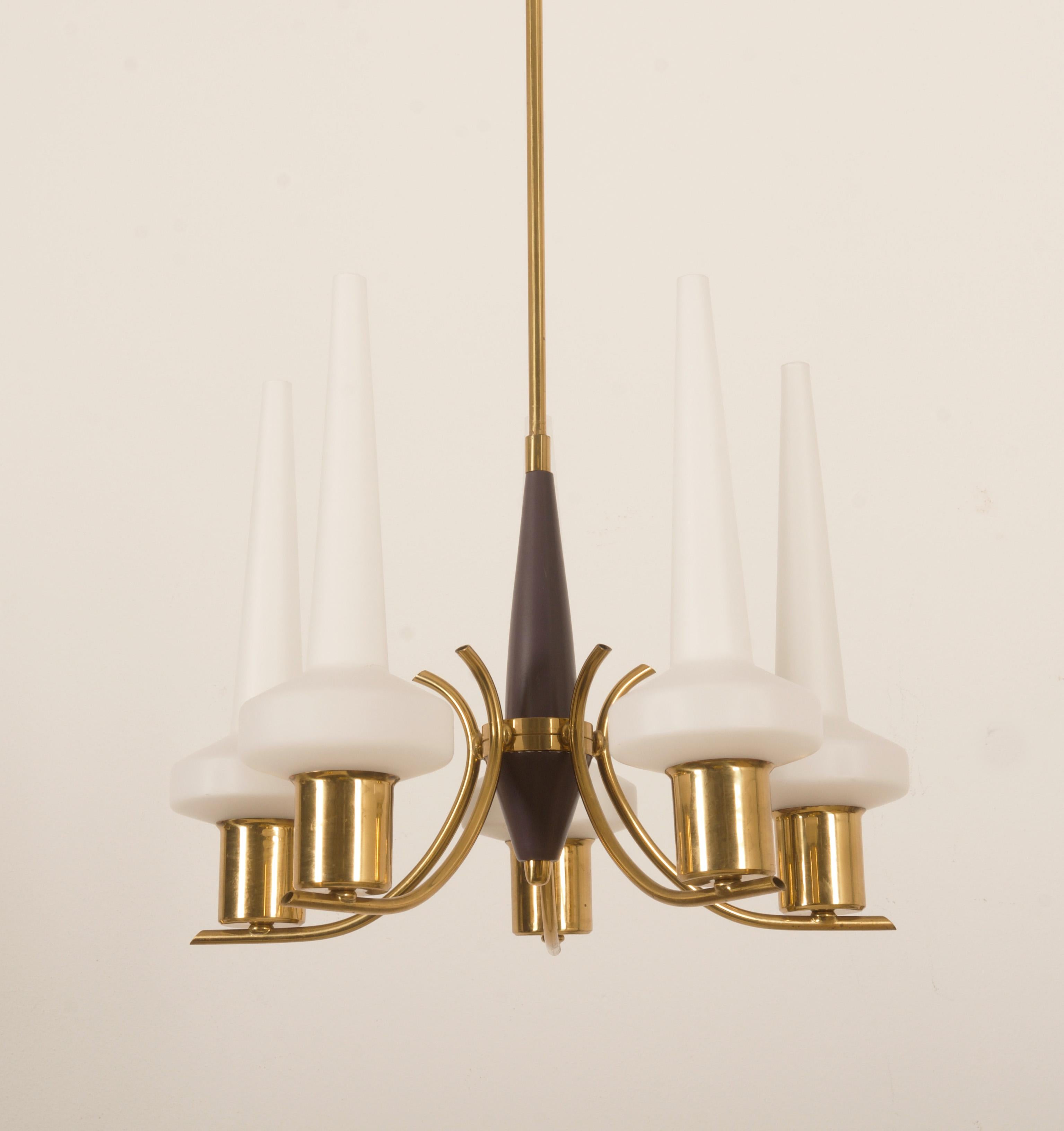 Danish Opaline Glass Chandelier From The Late 1950s For Sale 4