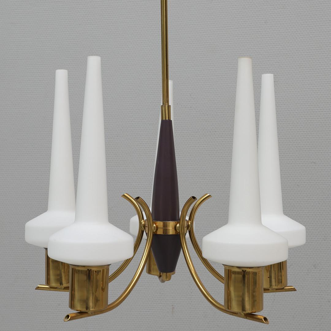 Danish Opaline Glass Chandelier From The Late 1950s In Good Condition For Sale In Vienna, AT