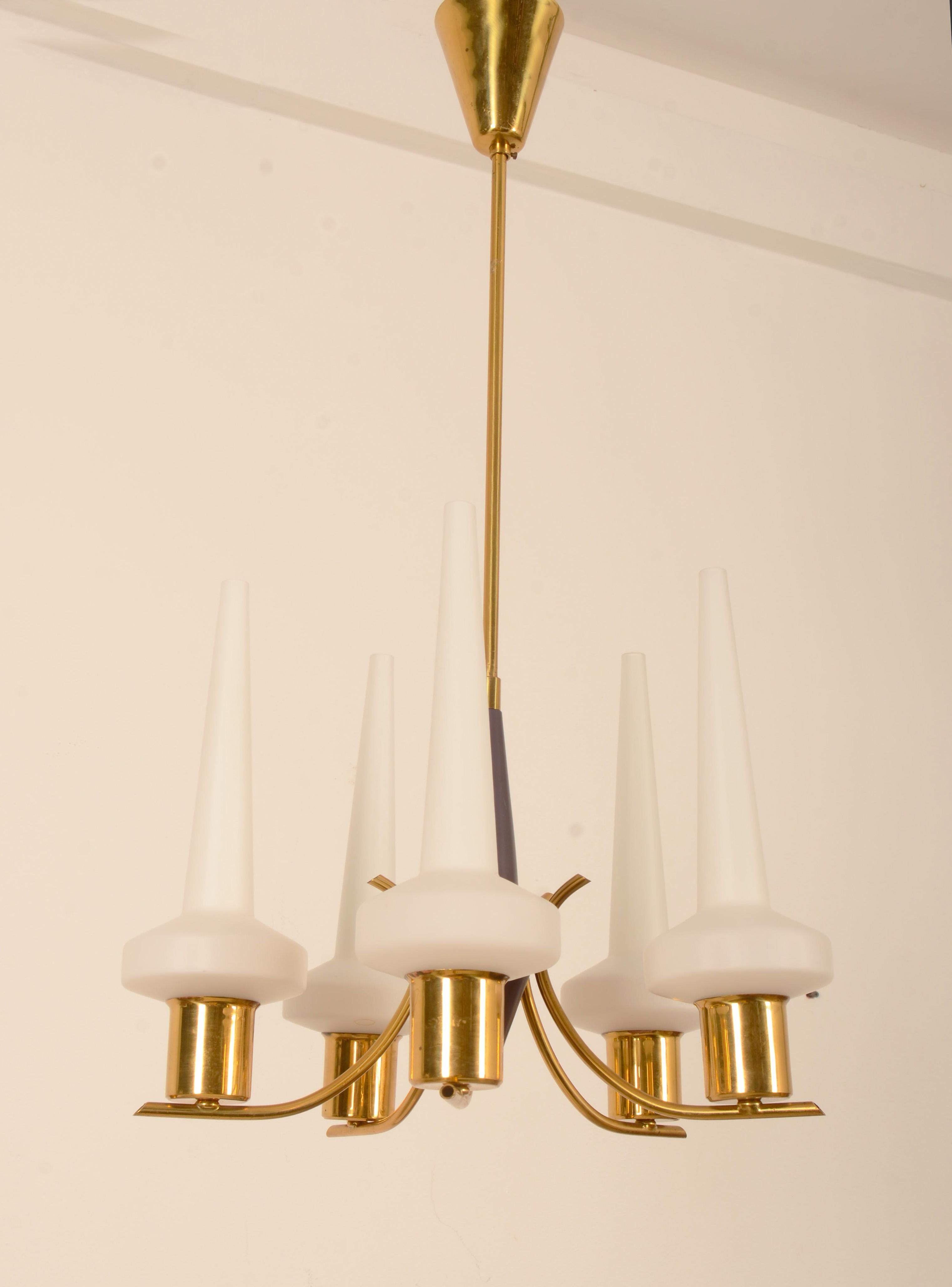 Mid-20th Century Danish Opaline Glass Chandelier From The Late 1950s For Sale