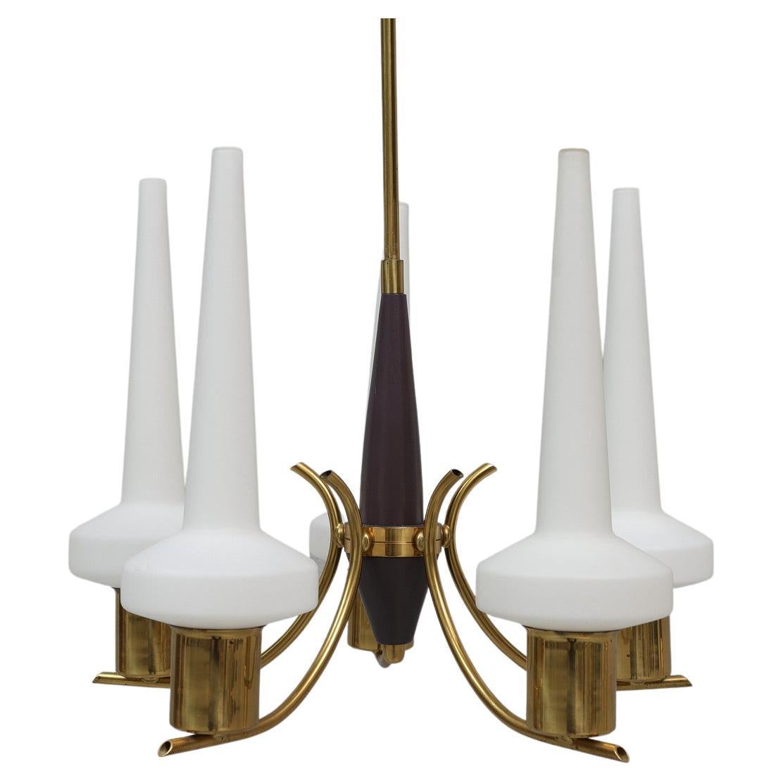 Danish Opaline Glass Chandelier From The Late 1950s For Sale
