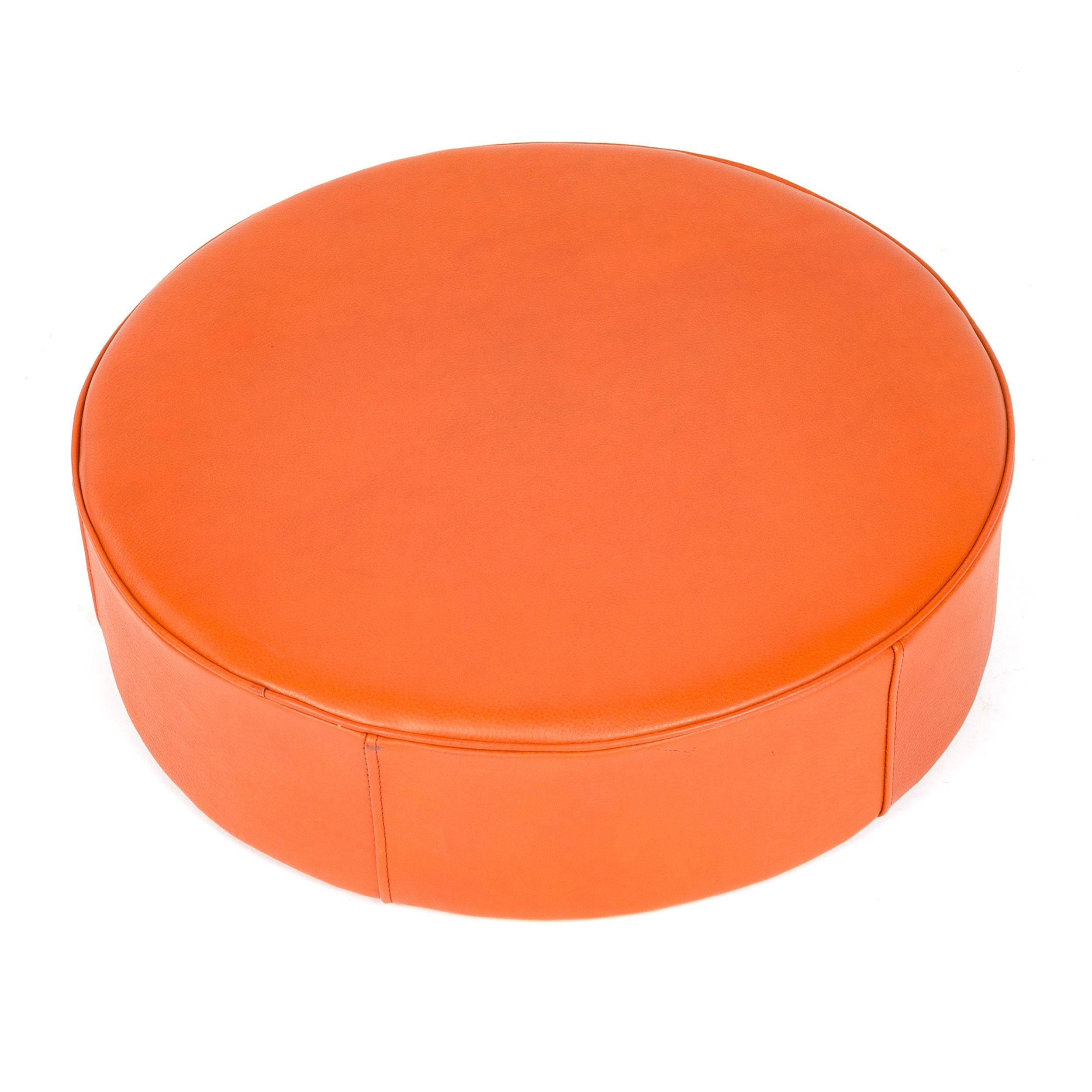 Scandinavian Modern Danish Orange Leather Pouf by Ivan Schlechter For Sale