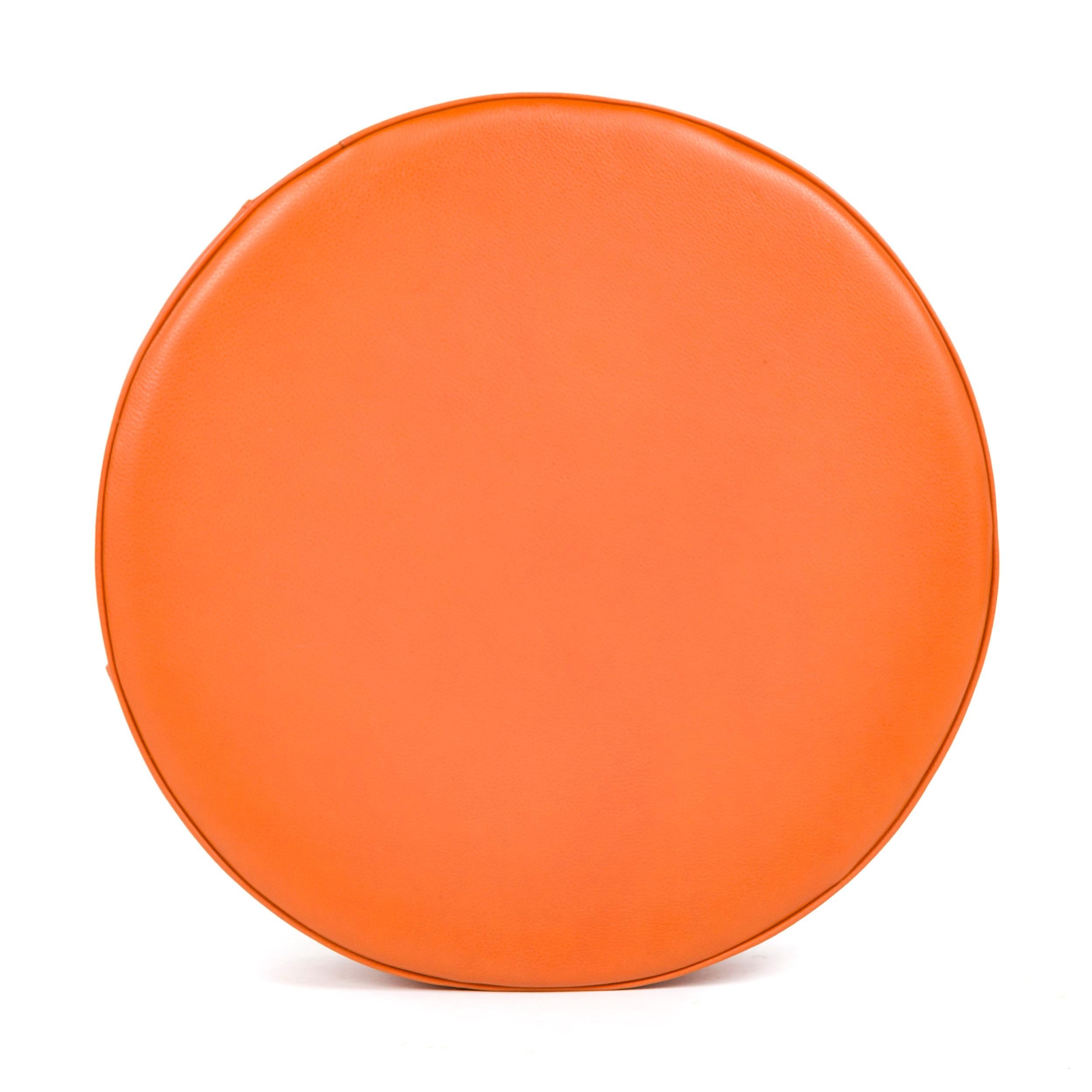 Danish Orange Leather Pouf by Ivan Schlechter In Good Condition For Sale In Sagaponack, NY