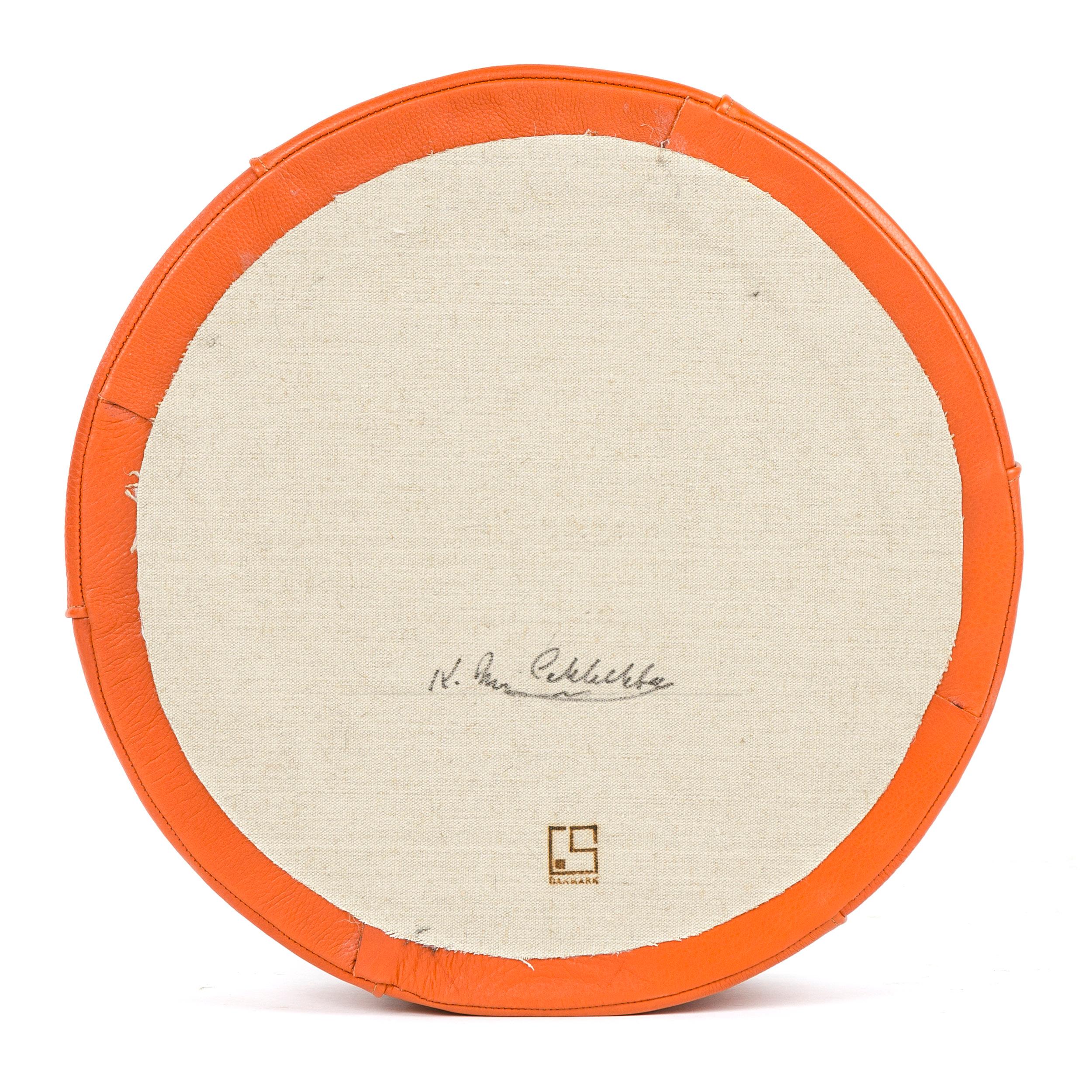 Contemporary Danish Orange Leather Pouf by Ivan Schlechter For Sale