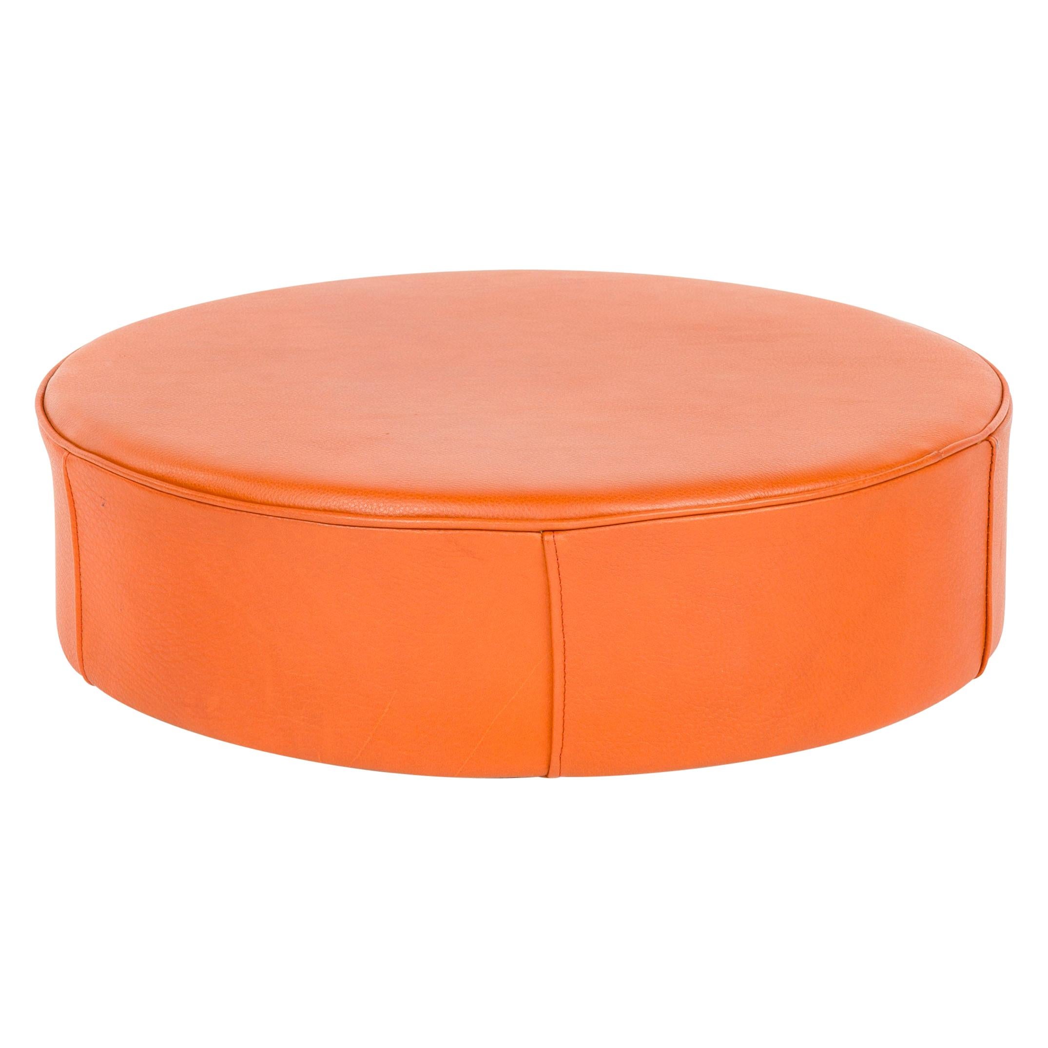 Danish Orange Leather Pouf by Ivan Schlechter For Sale