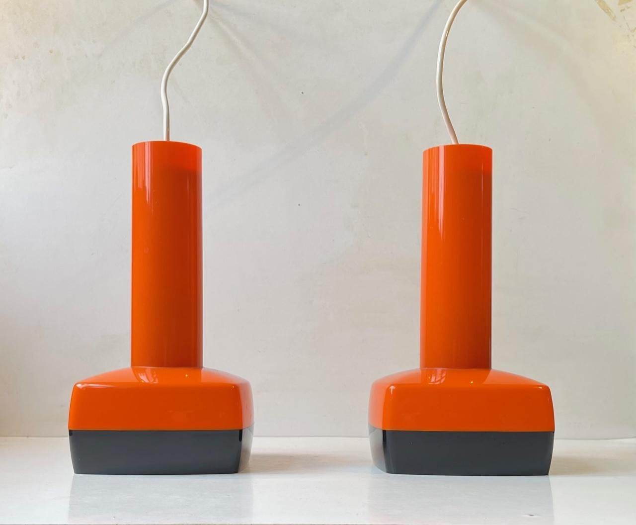 Scandinavian Modern Danish Orange Plastic Ceiling Lamps by Bent Karlby for a. Schroder Kemi For Sale