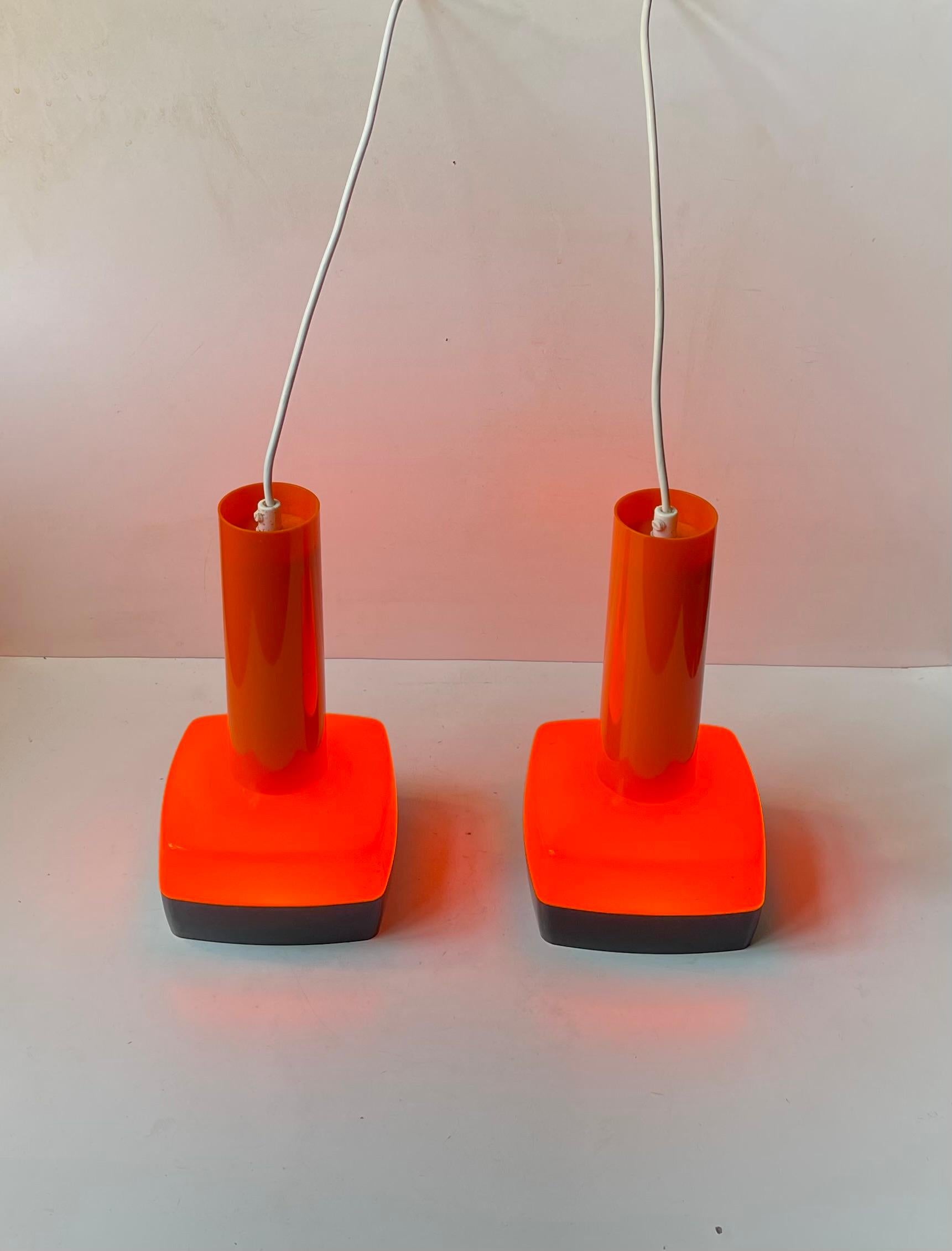 Danish Orange Plastic Ceiling Lamps by Bent Karlby for a. Schroder Kemi In Good Condition For Sale In Esbjerg, DK