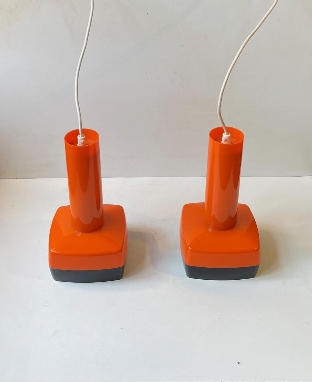 Late 20th Century Danish Orange Plastic Ceiling Lamps by Bent Karlby for a. Schroder Kemi For Sale