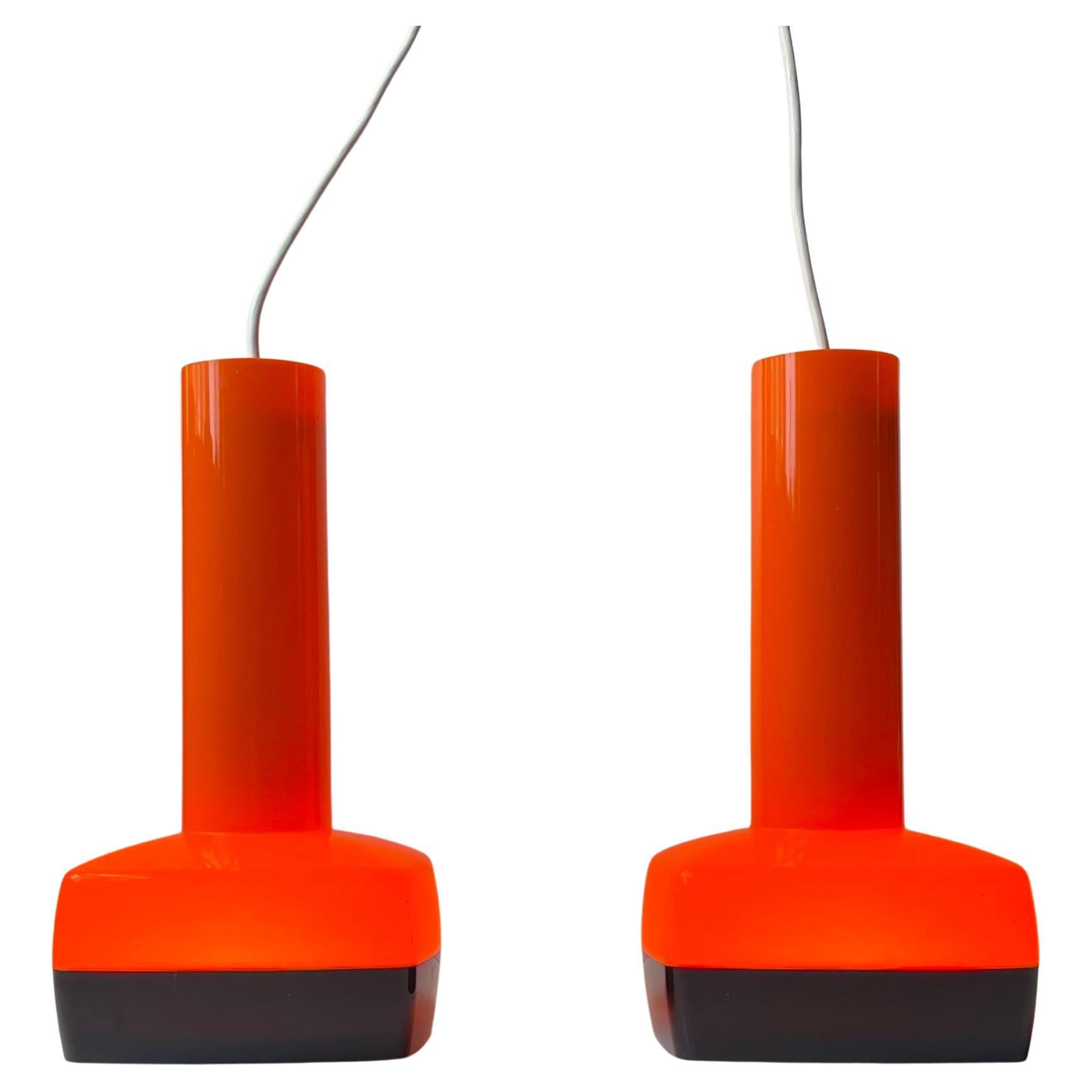 Danish Orange Plastic Ceiling Lamps by Bent Karlby for a. Schroder Kemi