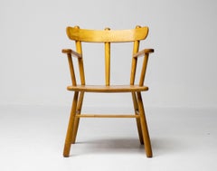 Danish Organic Arm Chair in Solid Birch, Curved Back, 1950s Design