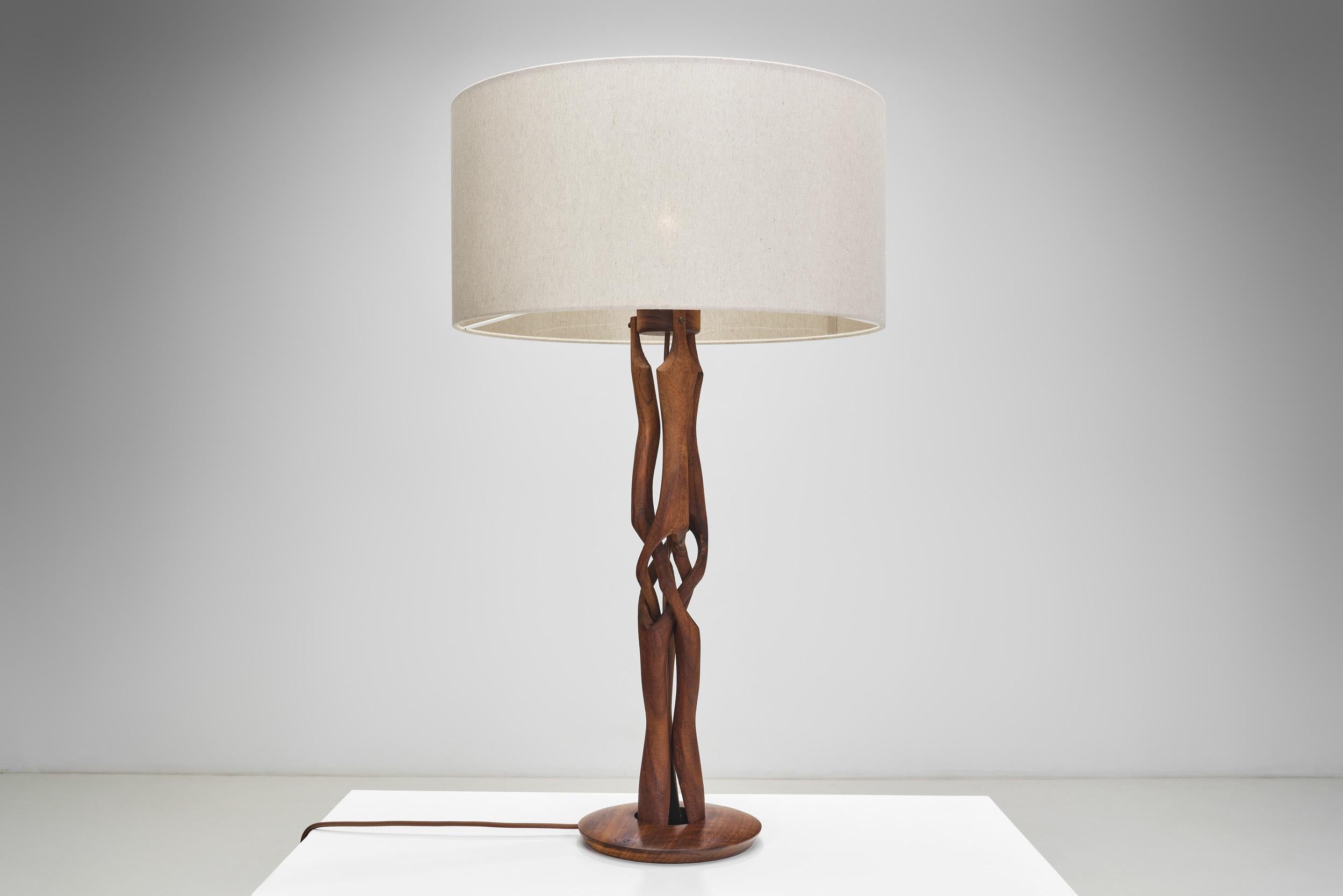 Danish Organic Form Teak Table Lamp, Denmark 1960s 4