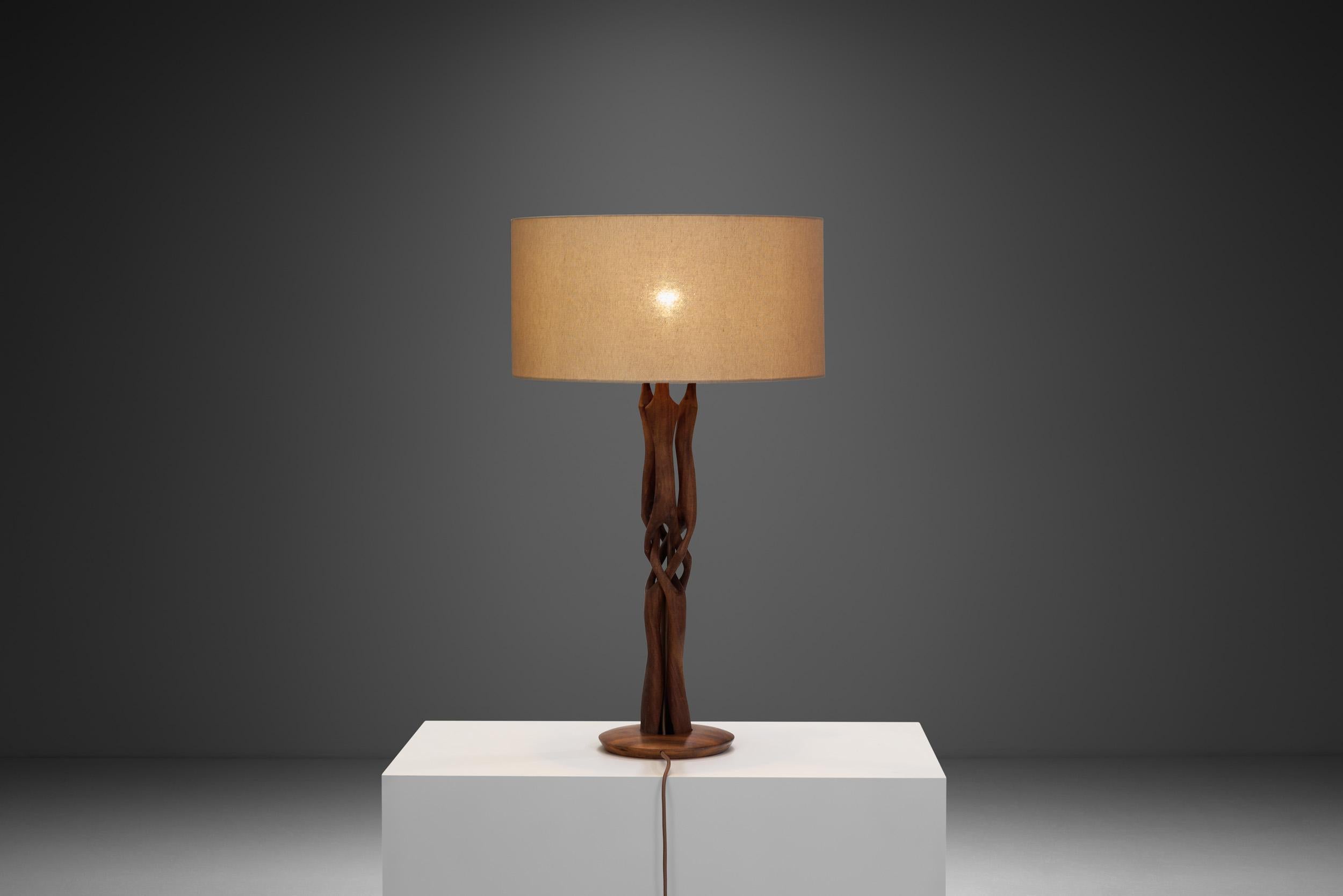 Fabric Danish Organic Form Teak Table Lamp, Denmark 1960s