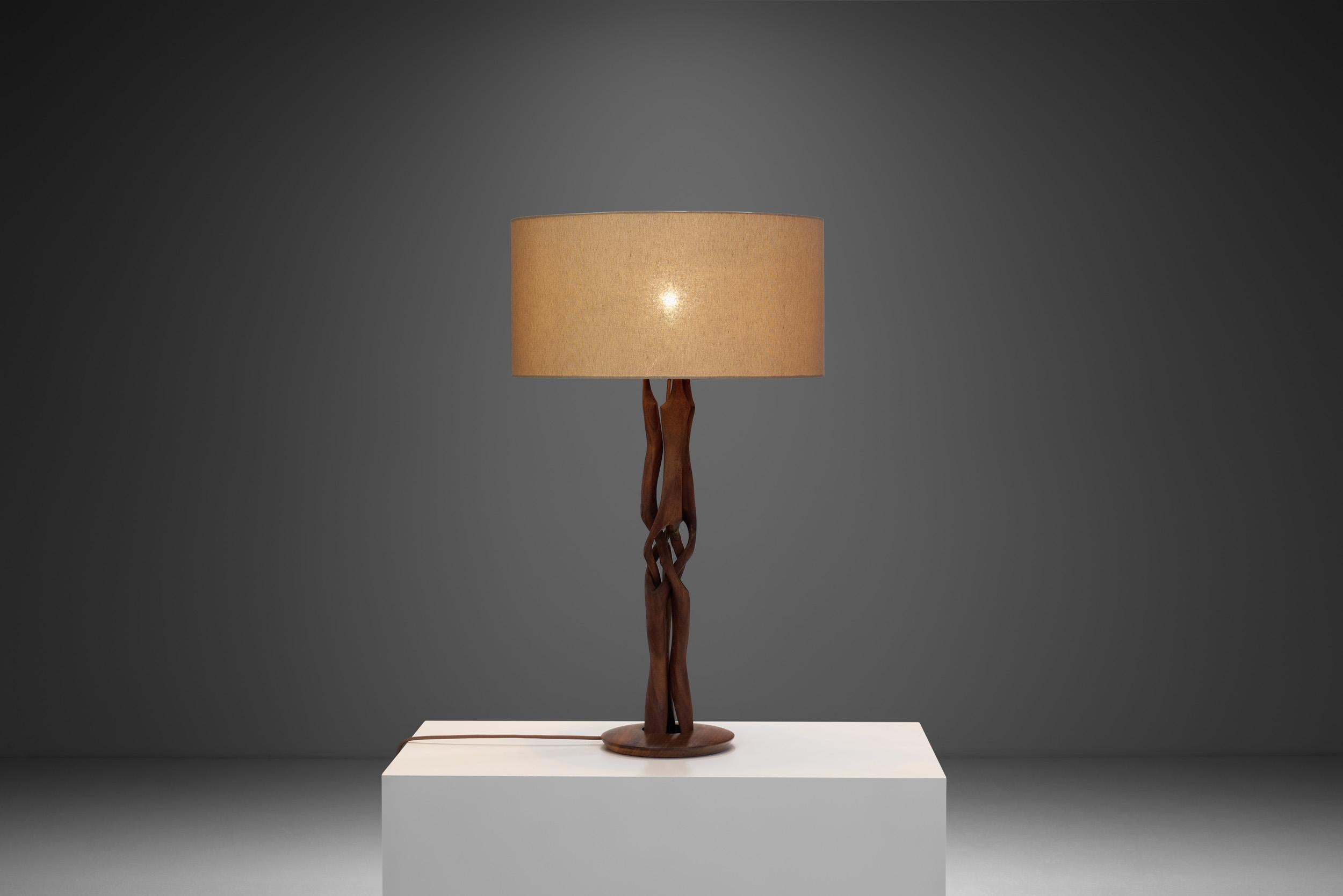 Danish Organic Form Teak Table Lamp, Denmark 1960s 2