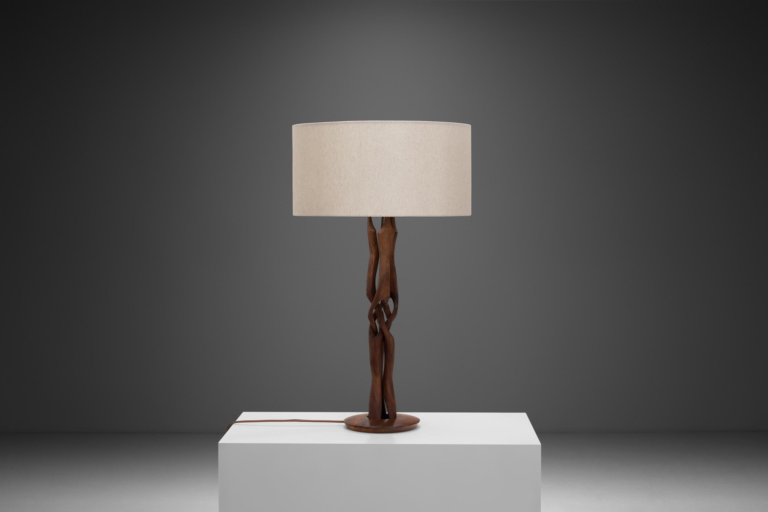 Danish Organic Form Teak Table Lamp, Denmark 1960s 3