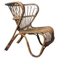 Danish Organic Modern Rattan Lounge Chair In The Style Of Viggo Boesen