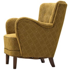 Danish Organic Shaped Lounge Chair in Mustard Yellow Fabric, 1940s