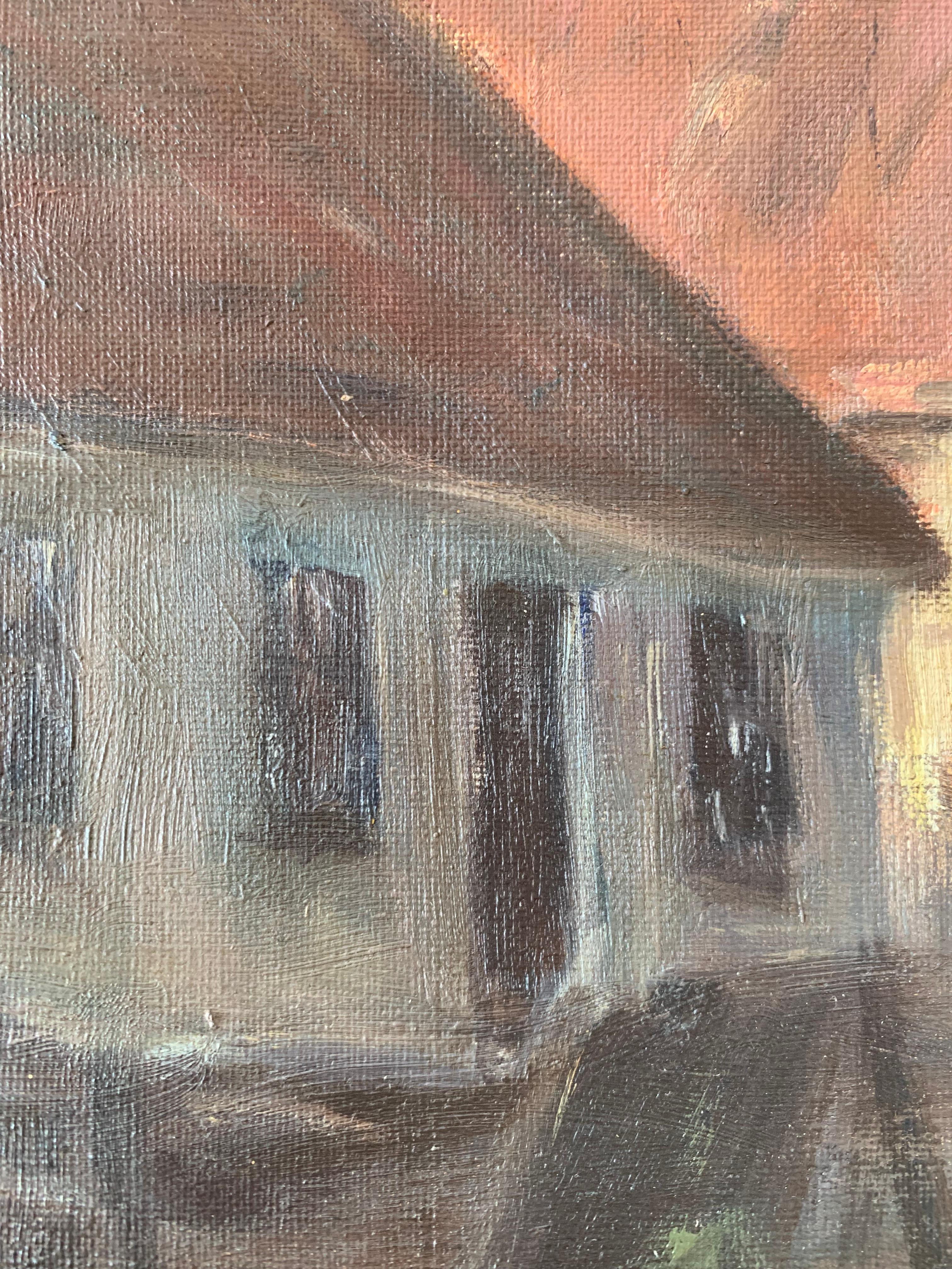 Peinture à l'huile danoise originale du milieu du siècle représentant un paysage de campagne avec des poulets Bon état - En vente à Ebberup, DK