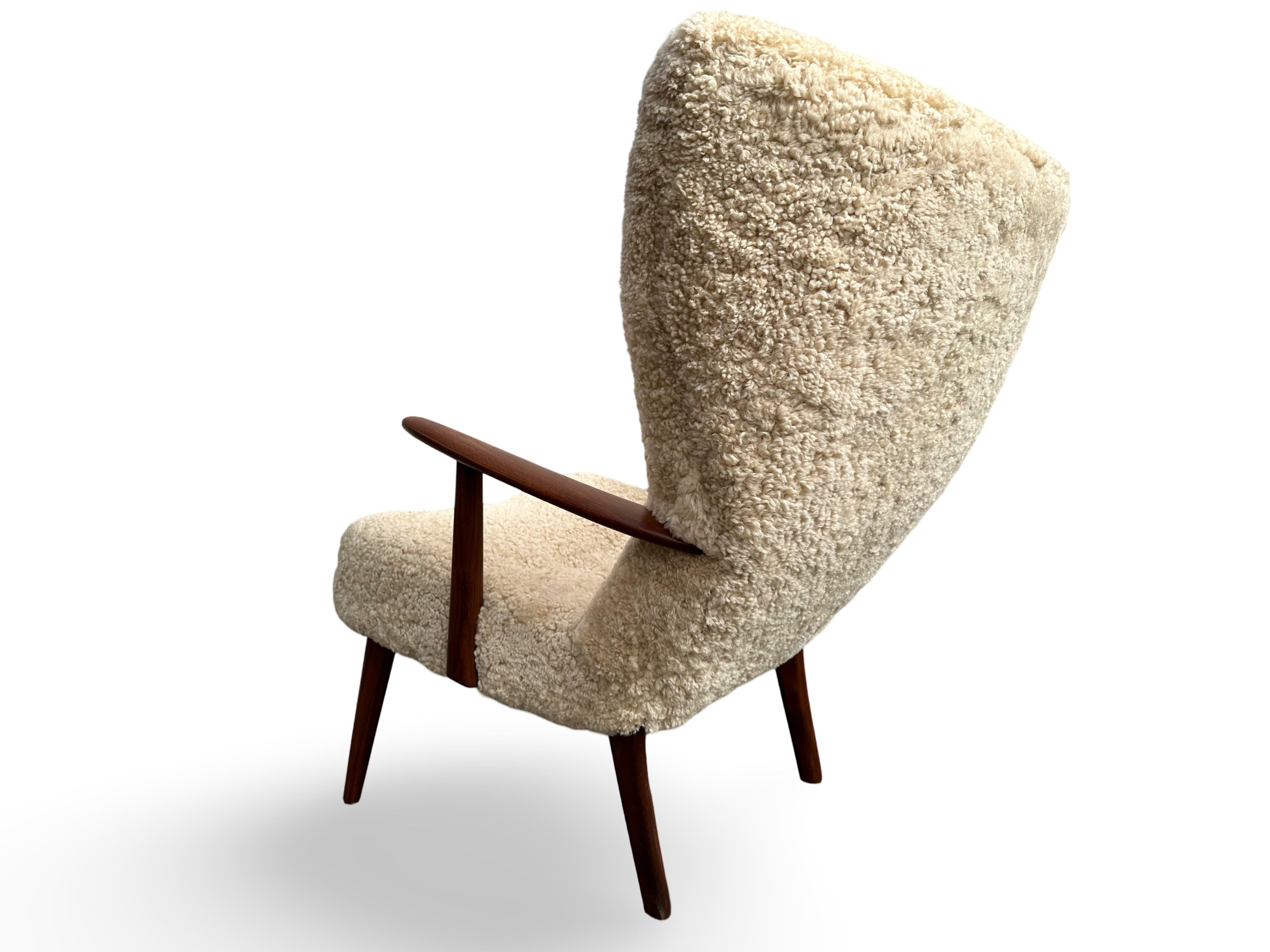 Scandinavian Modern Danish original vintage lounge chair and stool by Madsen and Schubell, Denmark. For Sale