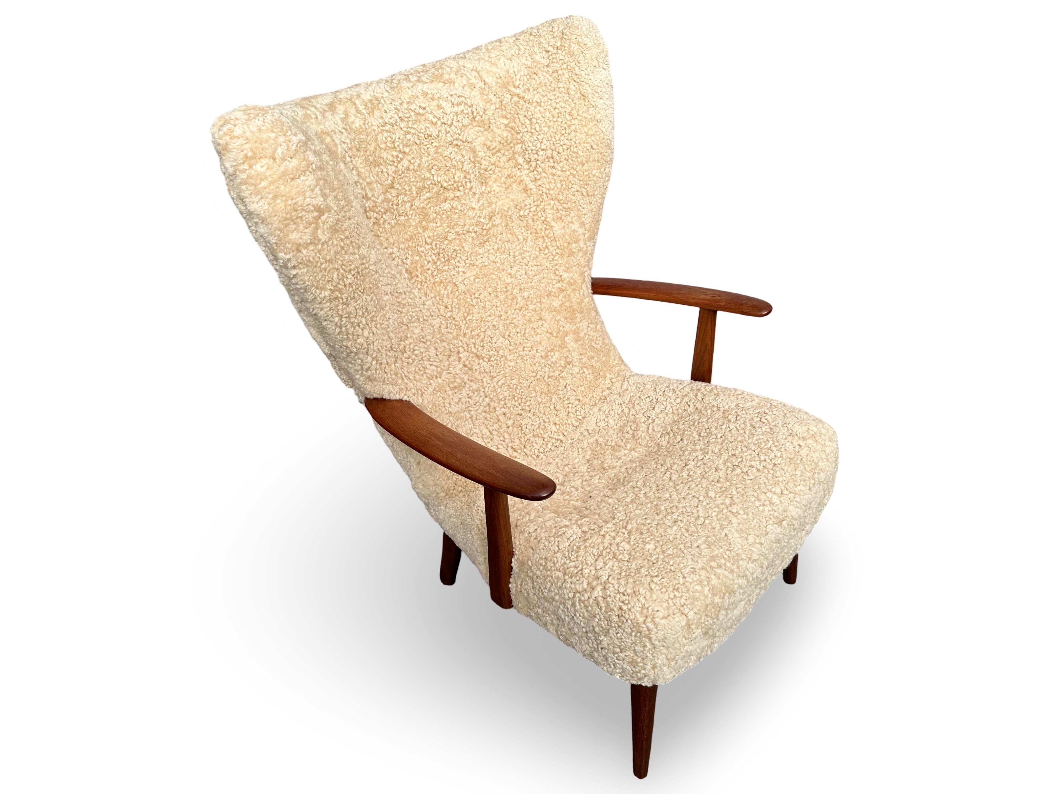 Mid-20th Century Danish original vintage lounge chair and stool by Madsen and Schubell, Denmark. For Sale