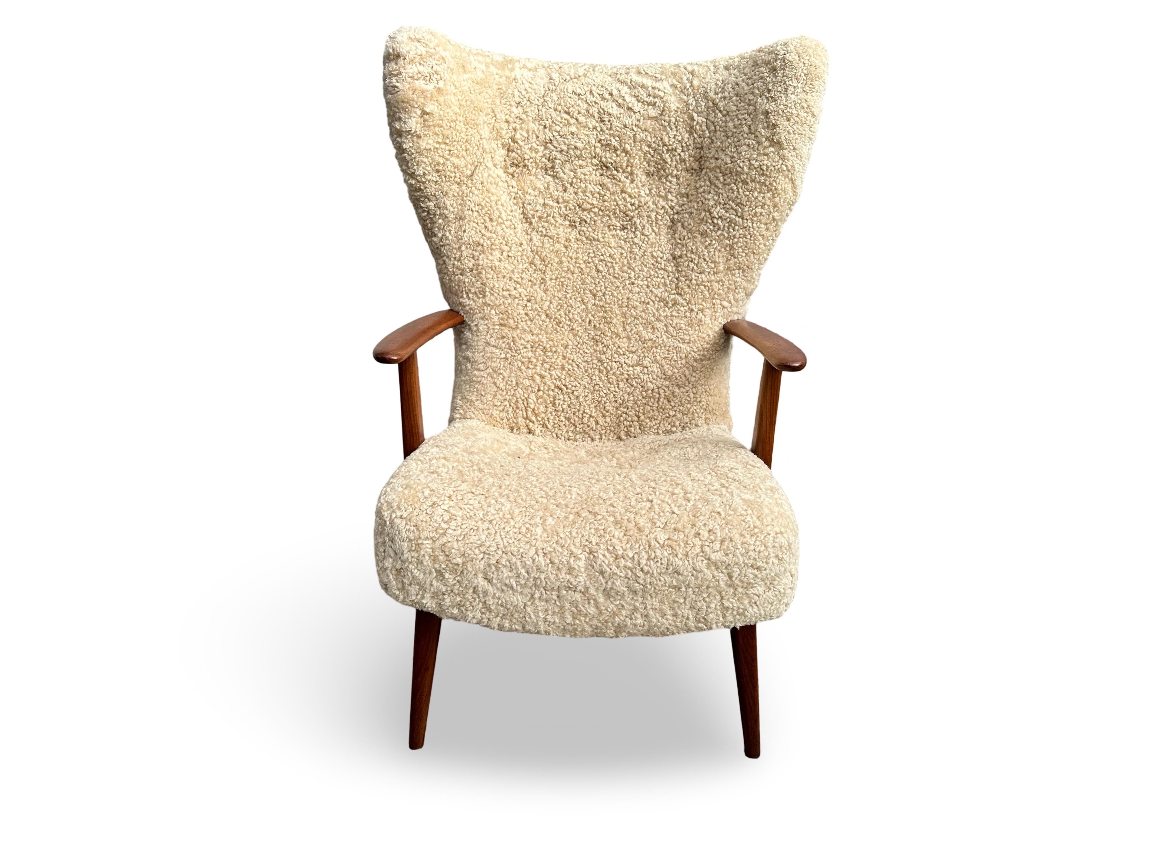 Danish original vintage lounge chair and stool by Madsen and Schubell, Denmark. For Sale 1
