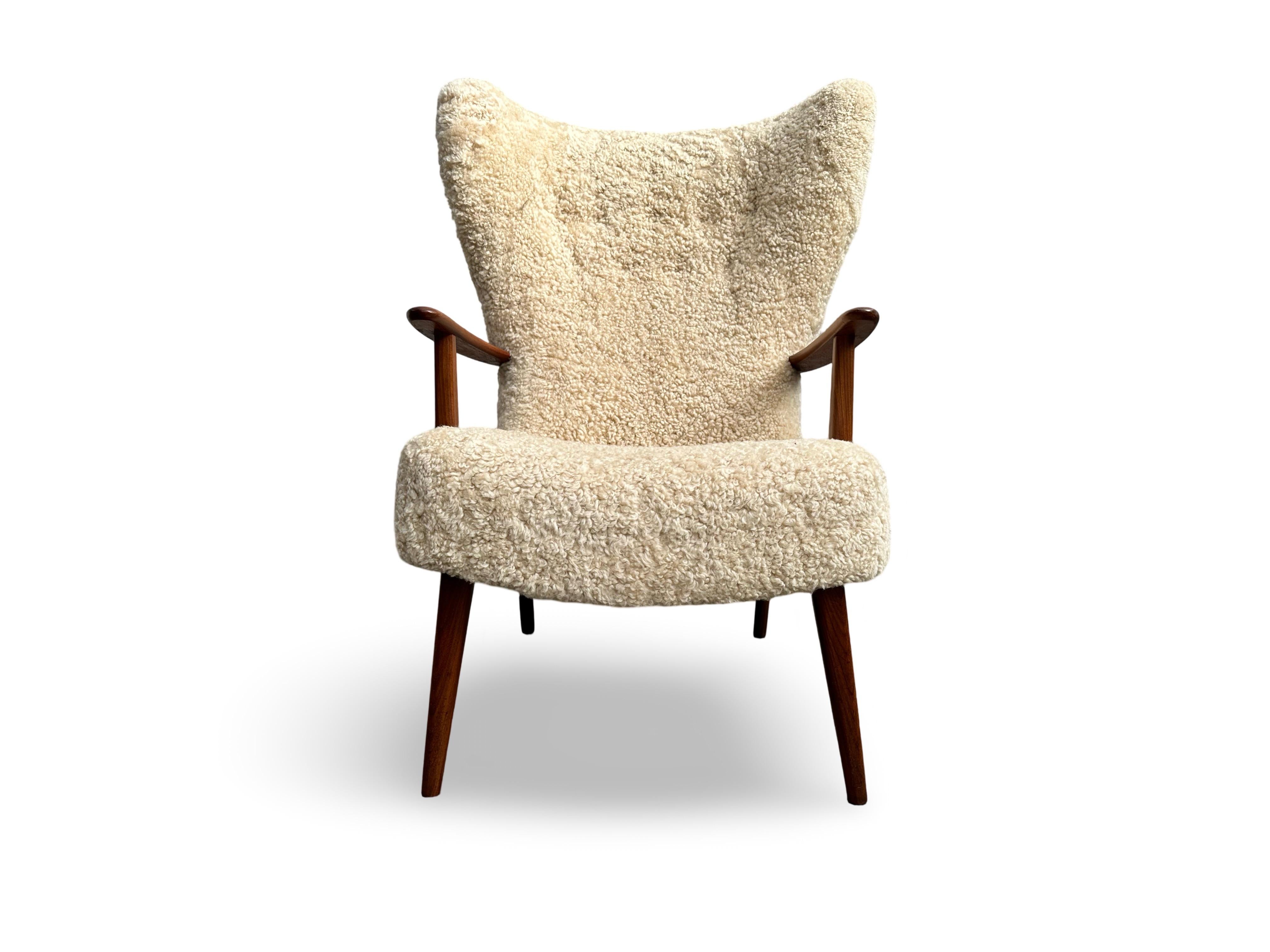 Danish original vintage lounge chair and stool by Madsen and Schubell, Denmark. For Sale 2