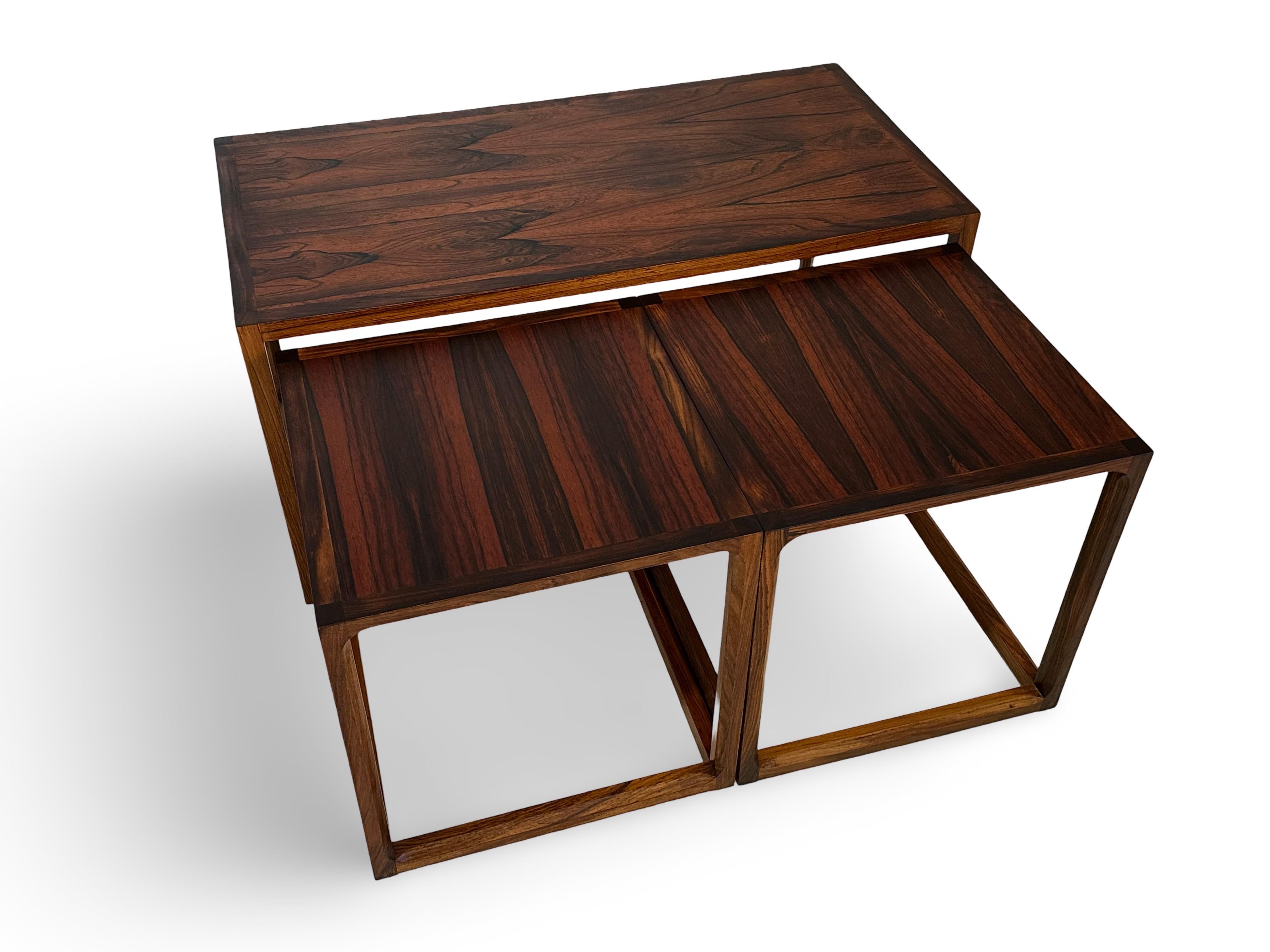 Scandinavian Modern Danish original vintage nest of tables or lamp tables in rosewood. For Sale