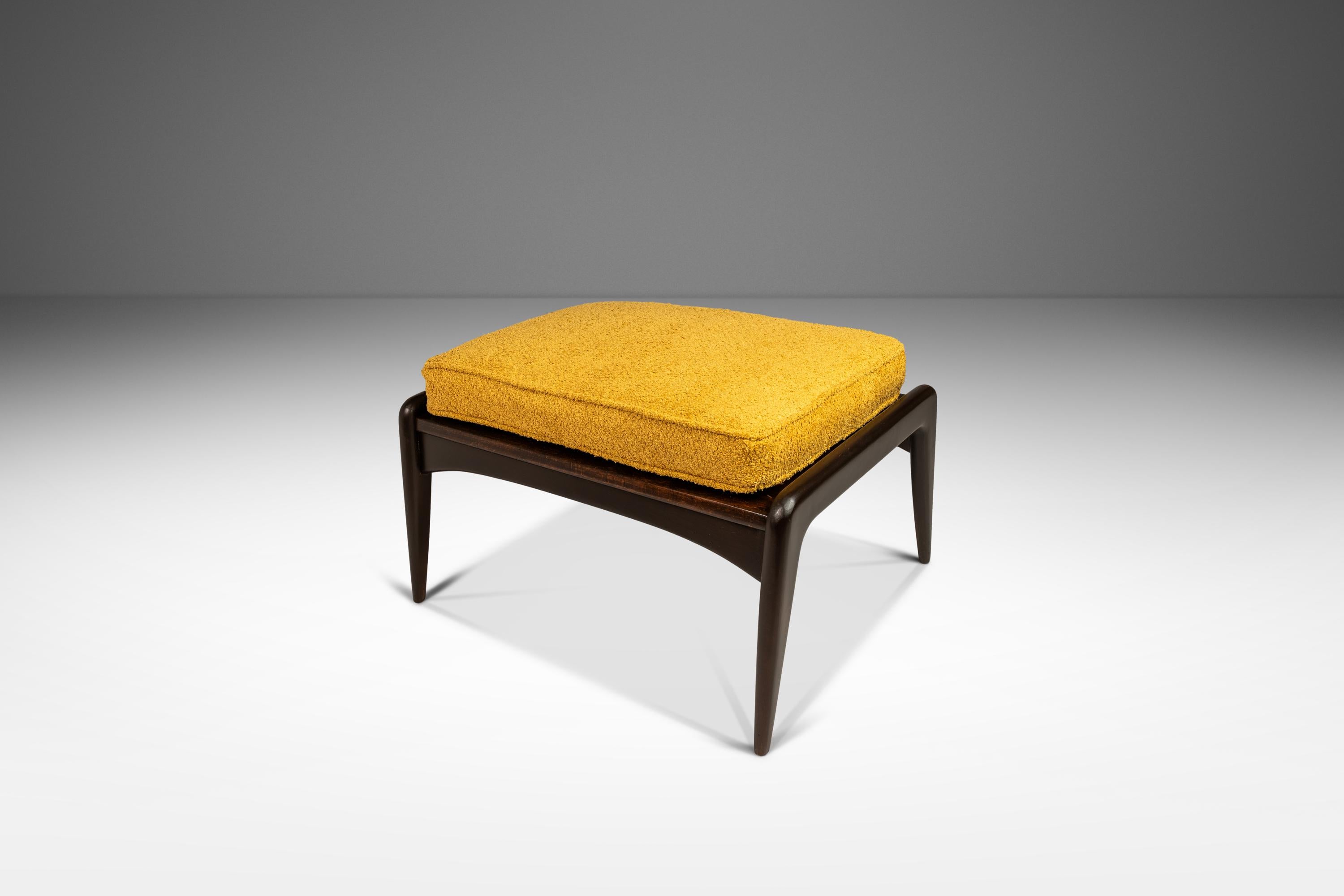 Mid-Century Modern Danish Ottoman in Beech & Bouclé by Ib Kofod Larsen for Selig, Denmark, c. 1960s
