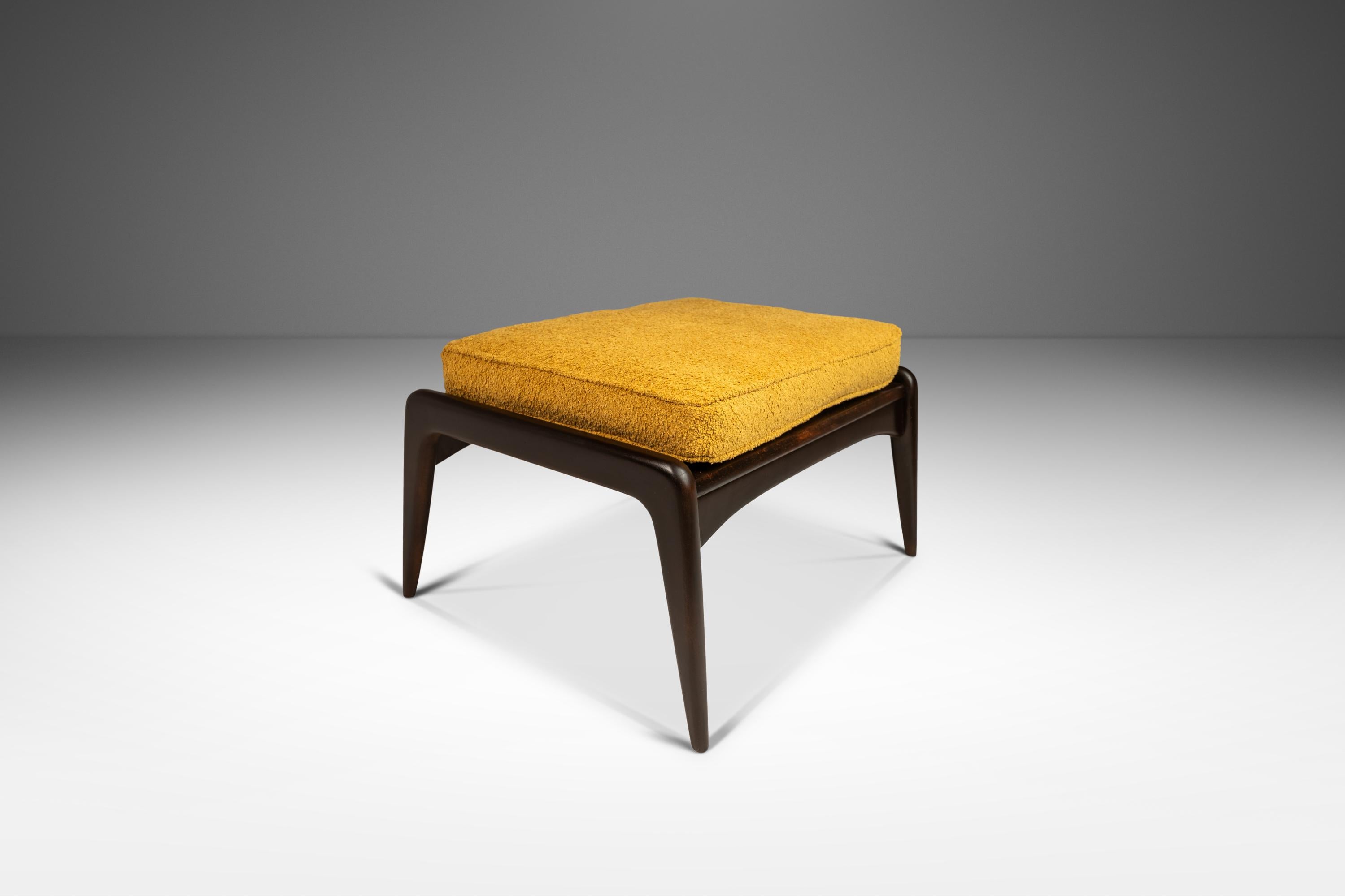 Mid-20th Century Danish Ottoman in Beech & Bouclé by Ib Kofod Larsen for Selig, Denmark, c. 1960s