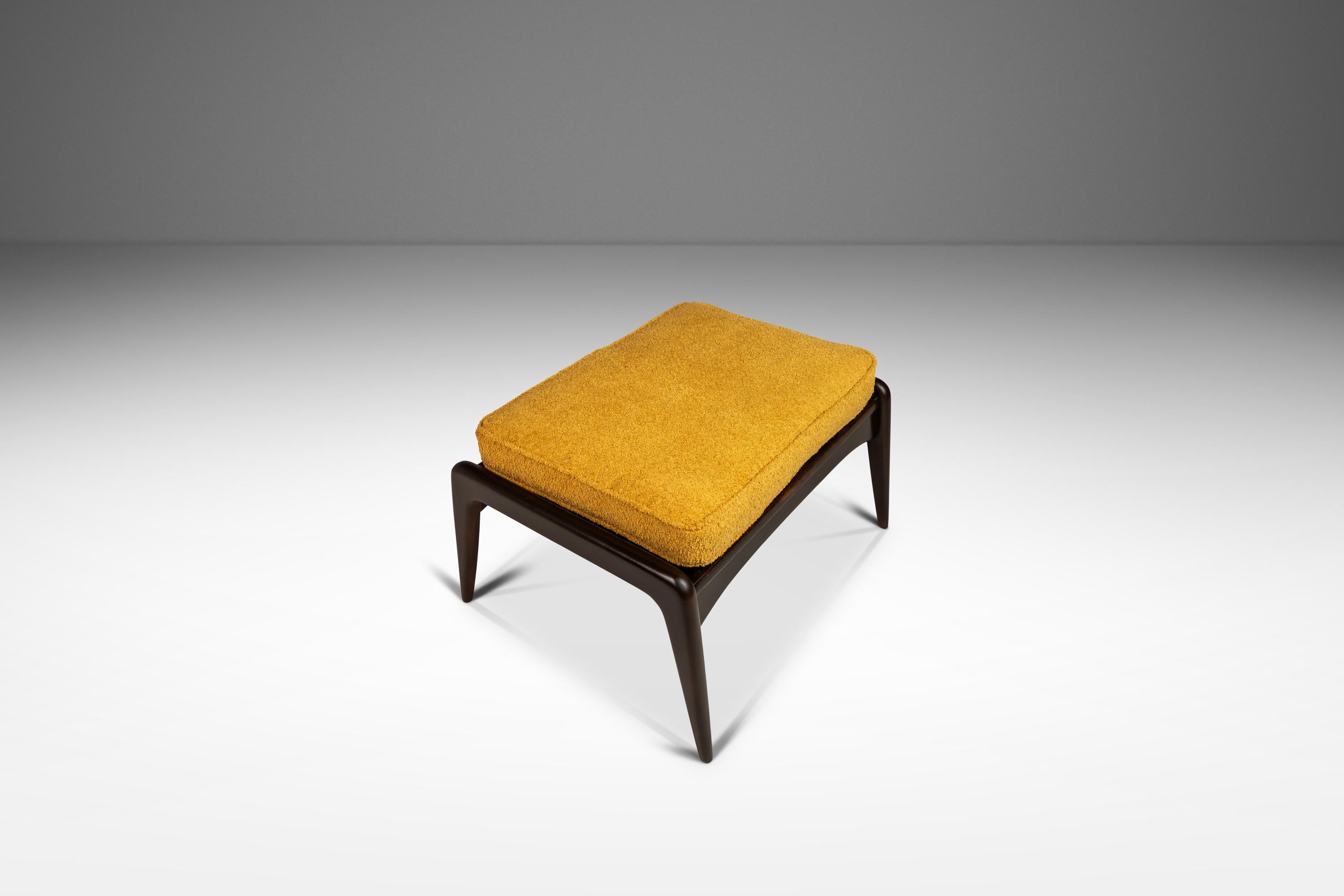 Fabric Danish Ottoman in Beech & Bouclé by Ib Kofod Larsen for Selig, Denmark, c. 1960s