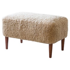 Danish ottoman/stool in teak and sheepskin, Scandinavian modern