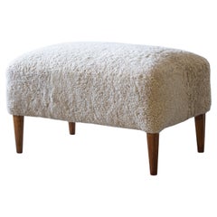Danish ottoman/stool in teak and sheepskin, Scandinavian modern no.2