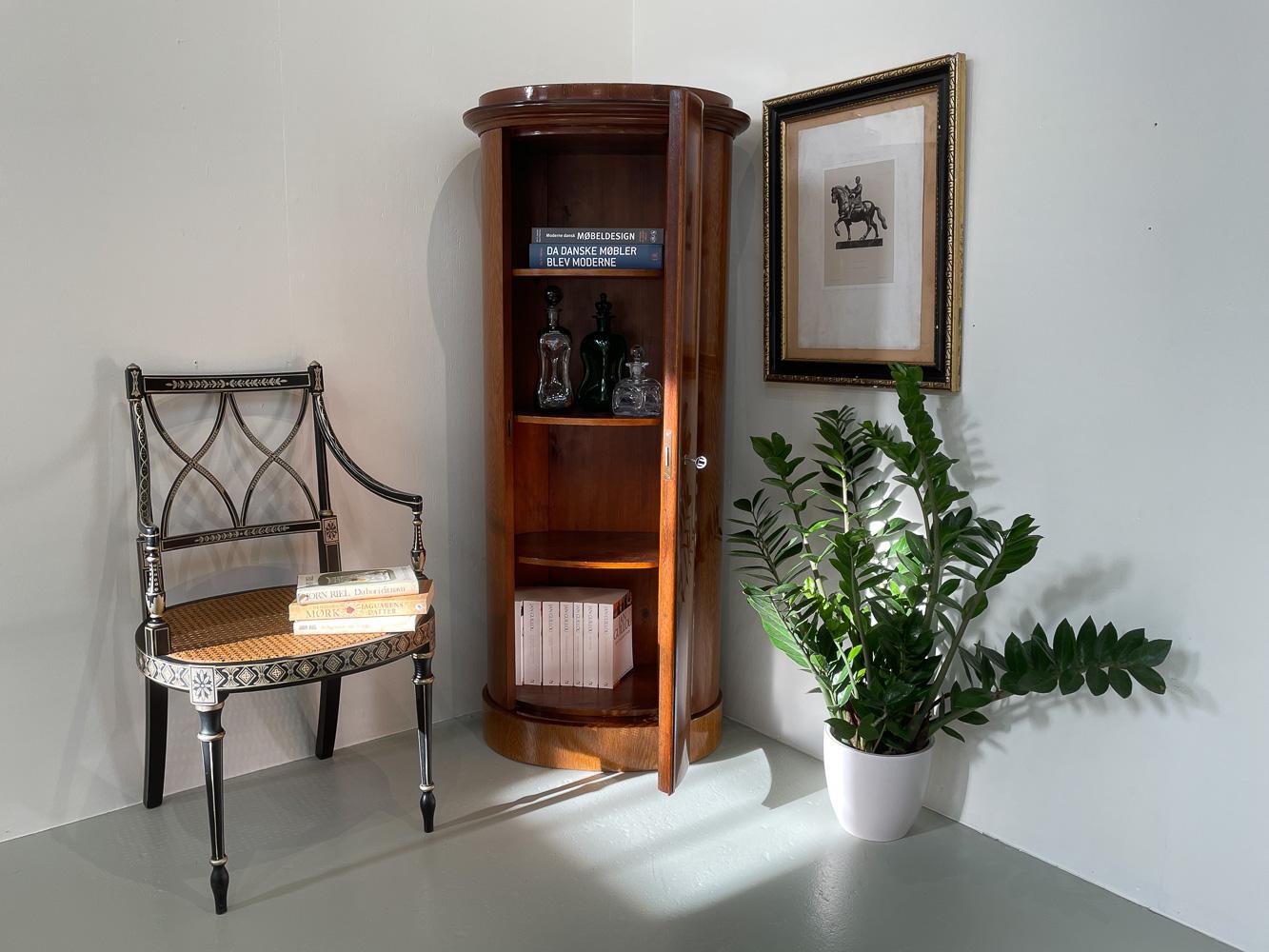 Danish Oval Pedestal Cabinet in Oak and Walnut Burl, ca. 1850s.  For Sale 8