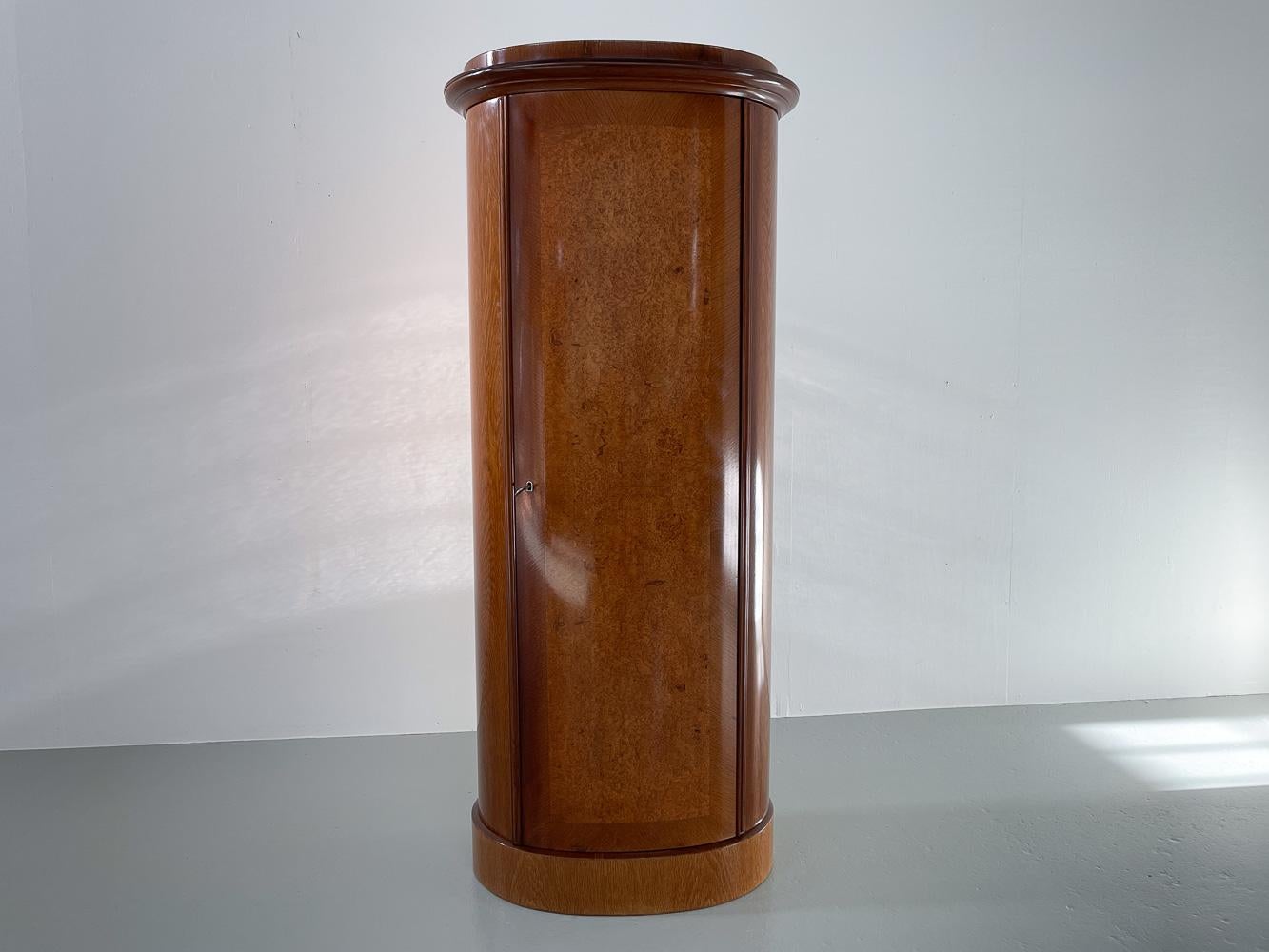 Danish Oval Pedestal Cabinet in Oak and Walnut Burl, ca. 1850s.  For Sale 4