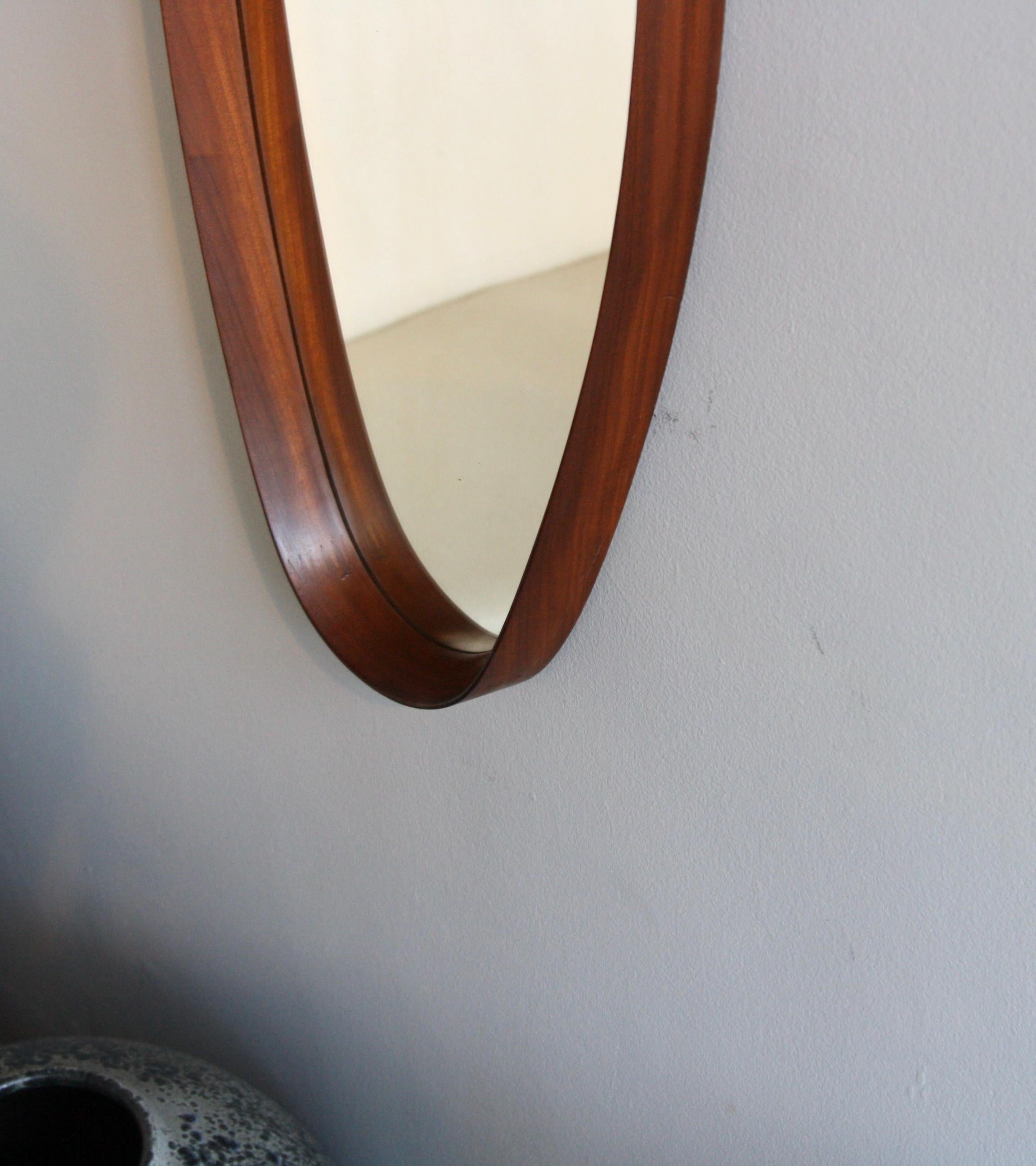 20th Century Danish Oval Shaped Vintage Wall Mirror with Leather Hanging Strap, circa 1950
