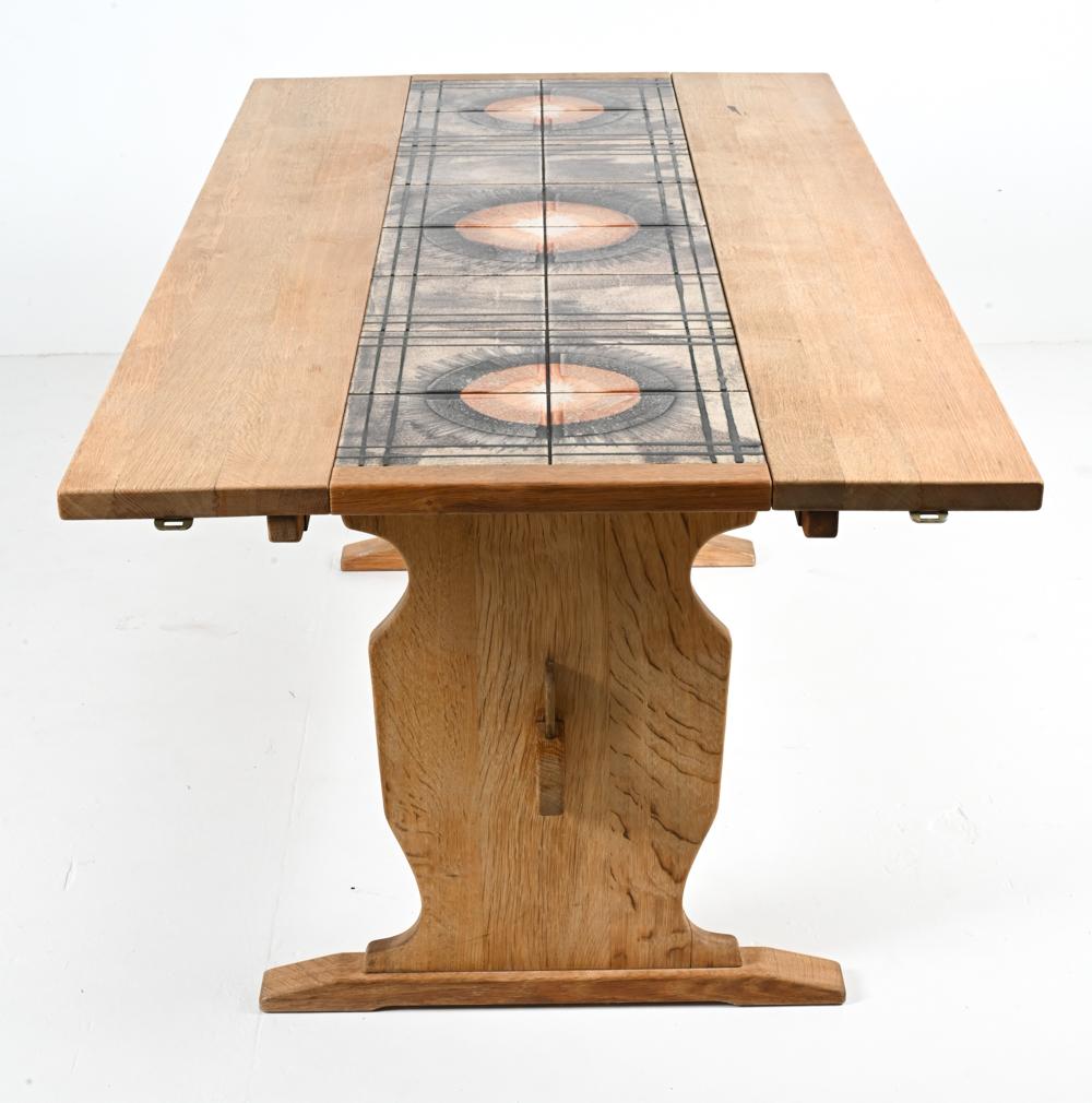 Danish Ox Art Oak & Ceramic Tile Mosaic-Top Dining Table With Leaves, c. 1970's For Sale 5