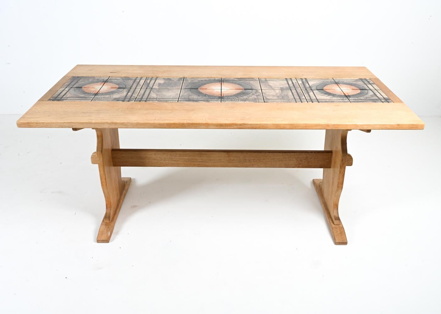 Danish Ox Art Oak & Ceramic Tile Mosaic-Top Dining Table With Leaves, c. 1970's For Sale 7