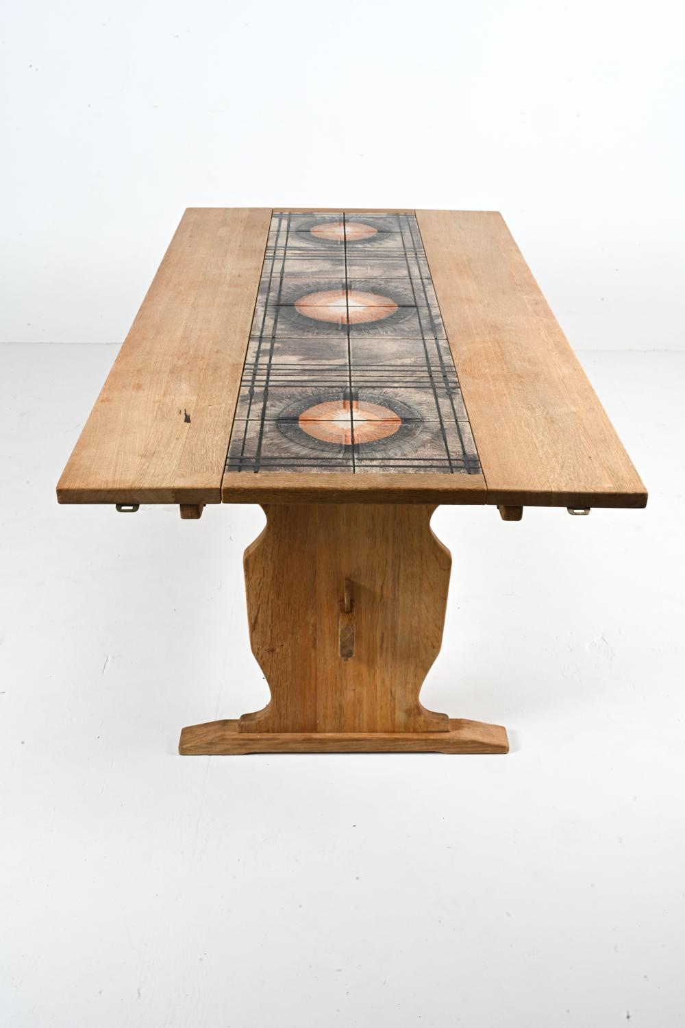 Danish Ox Art Oak & Ceramic Tile Mosaic-Top Dining Table With Leaves, c. 1970's For Sale 9