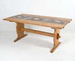 Danish Ox Art Oak & Ceramic Tile Mosaic-Top Dining Table With Leaves, c. 1970's