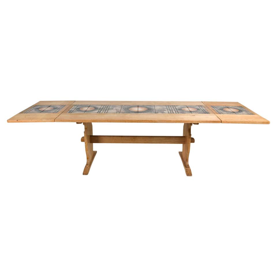 Rattan Dining Table with Hand-Painted Ceramic Tile Top, France, circa ...