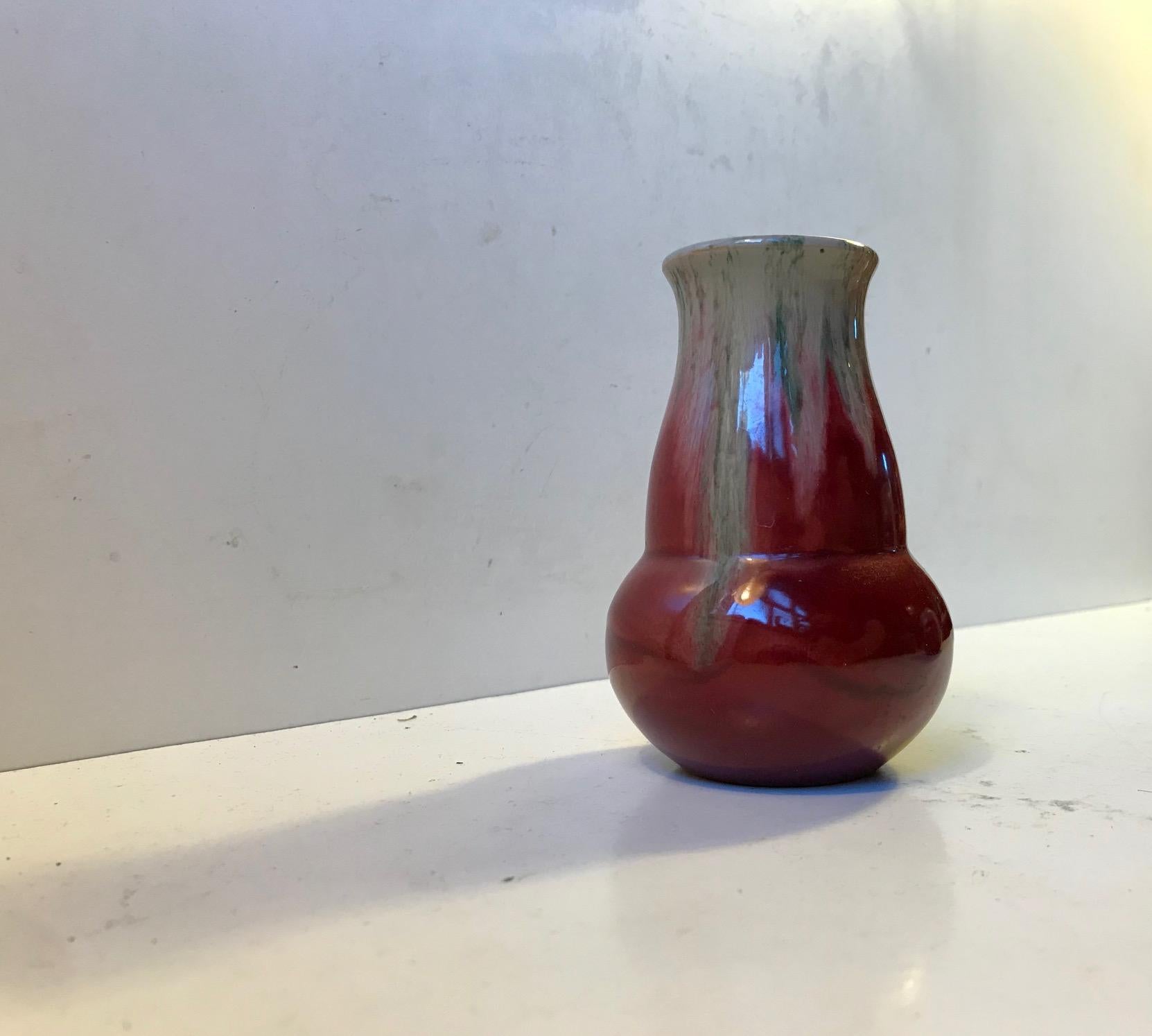Glazed Danish Oxblood & Grey Drip Glaze Vases by Daniel Andersen for Michael Andersen For Sale