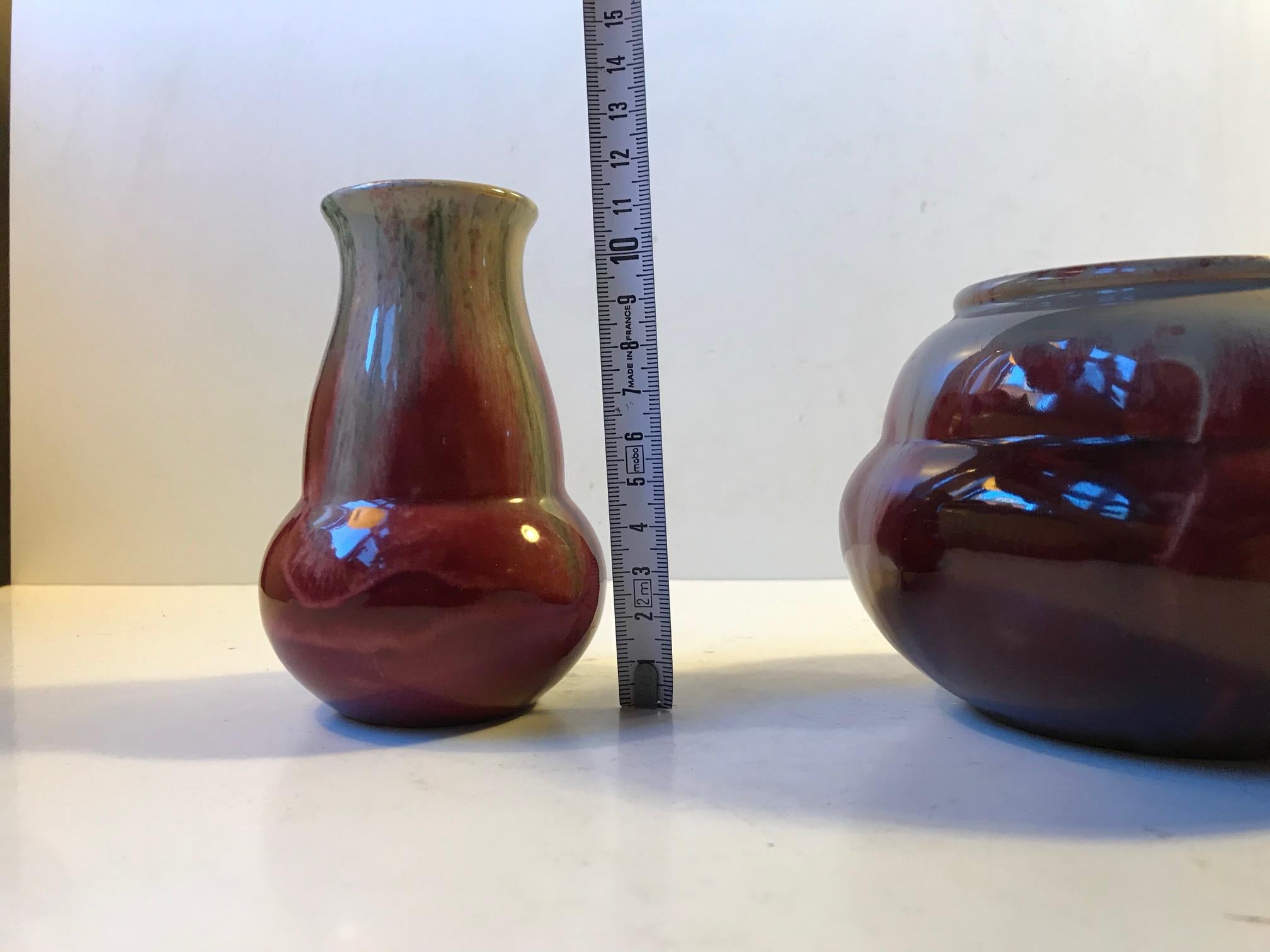Stoneware Danish Oxblood & Grey Drip Glaze Vases by Daniel Andersen for Michael Andersen For Sale