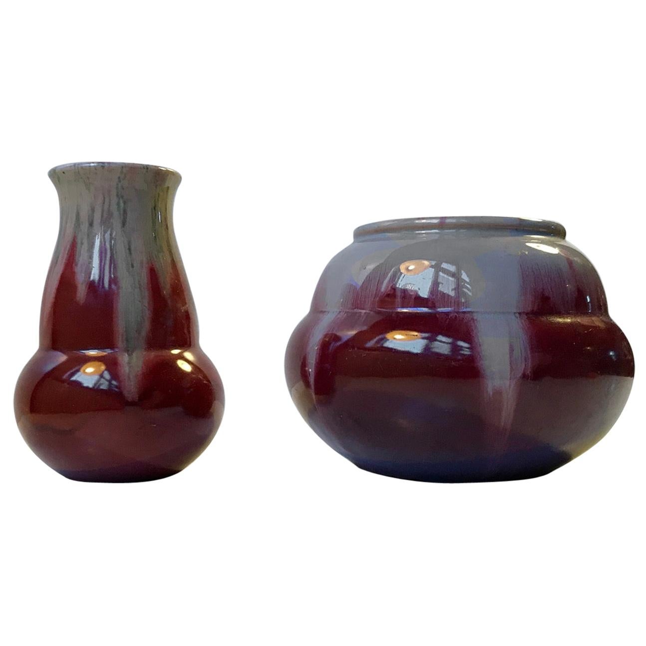 Vases danois Oxblood & Grey Drip Glaze de Daniel Andersen pour Michael Andersen