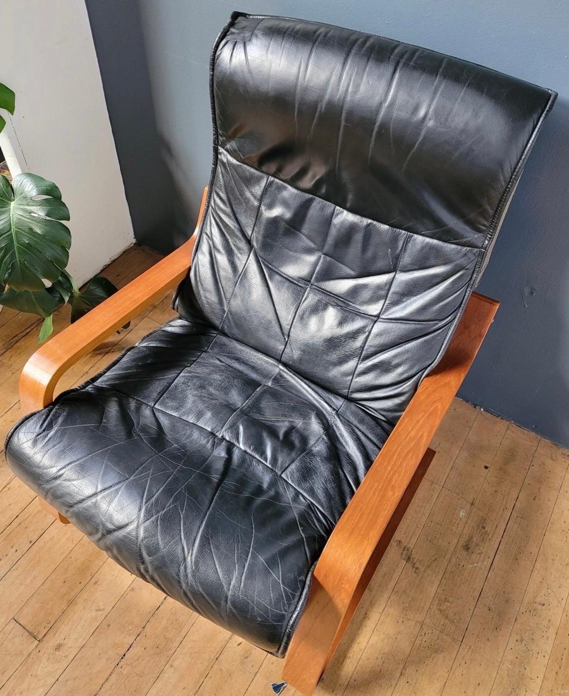 Danish OY BJ Dahlqvist Black Leather Bentwood Lounge Chair and Ottoman 3