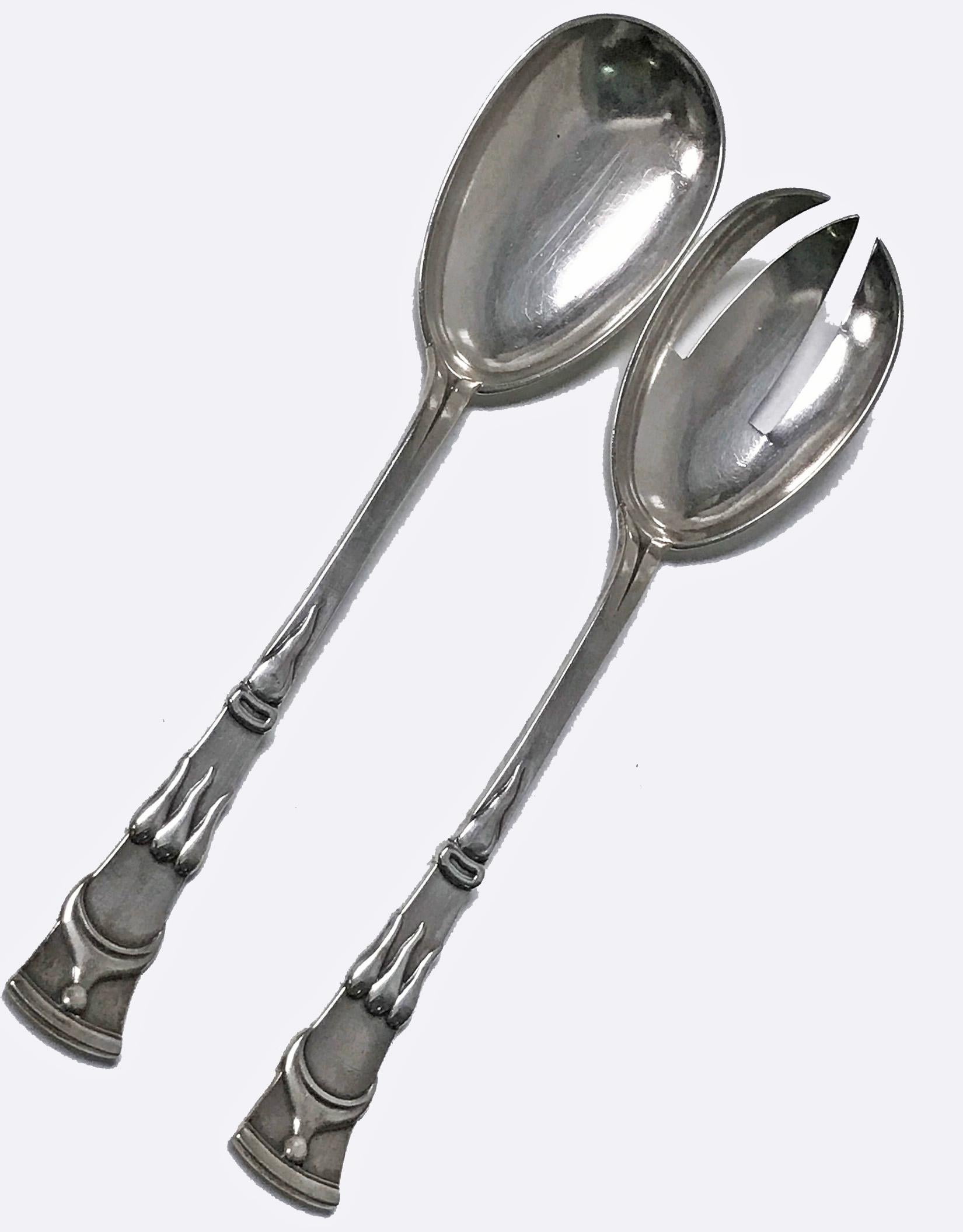 Danish P. Hertz Art Nouveau Silver Salad Servers Copenhagen, 1909 In Good Condition In Toronto, Ontario