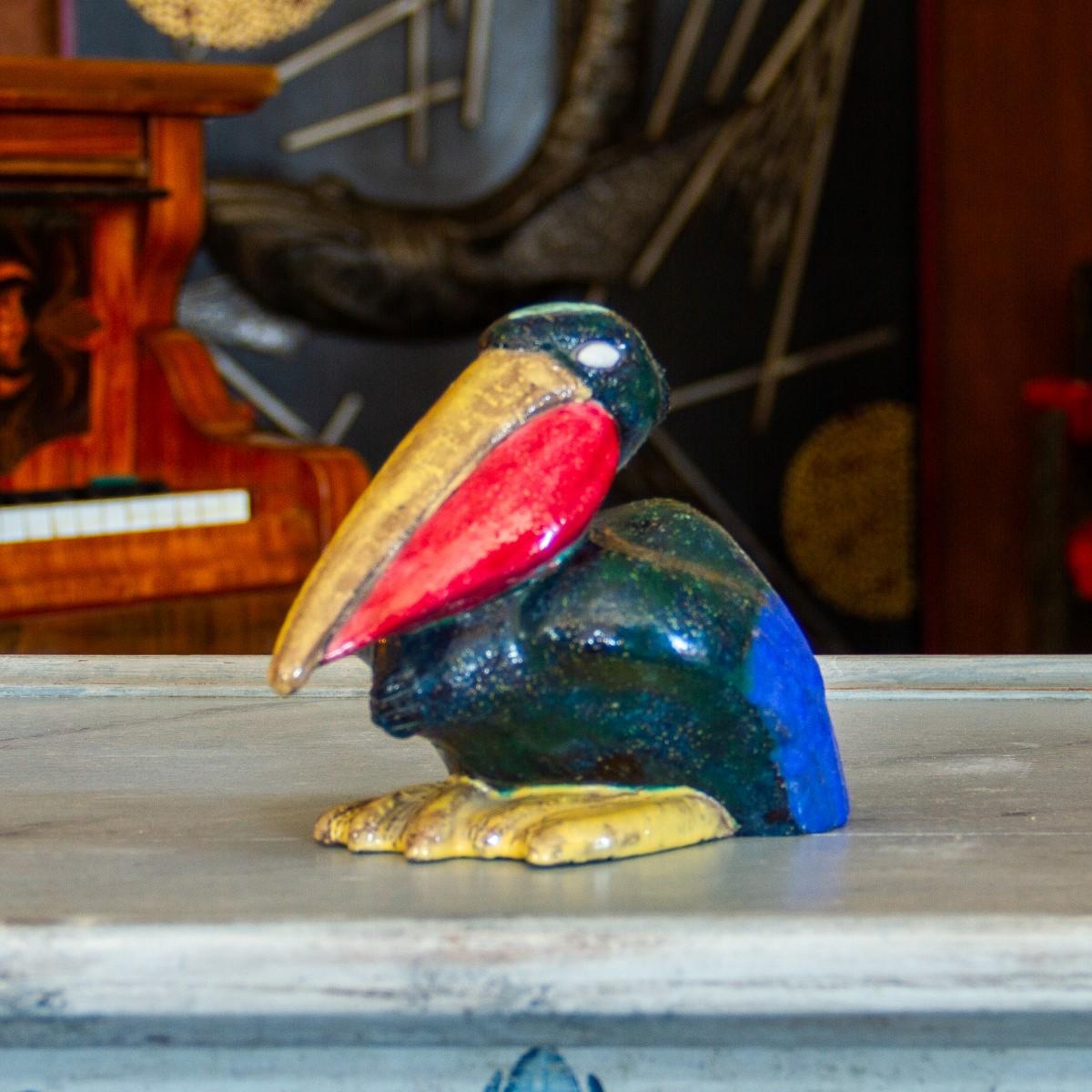 Danish Painted Ceramic Pelican, 1920s In Fair Condition In Donhead St Mary, Wiltshire