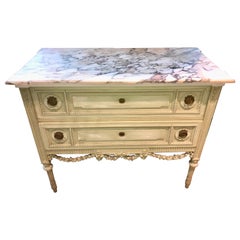 Antique Danish Painted Chest of Drawers with Marble Top