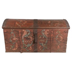 Danish Painted Dome-Top Trunk, Folk Art Blanket Chest, Dated 1810