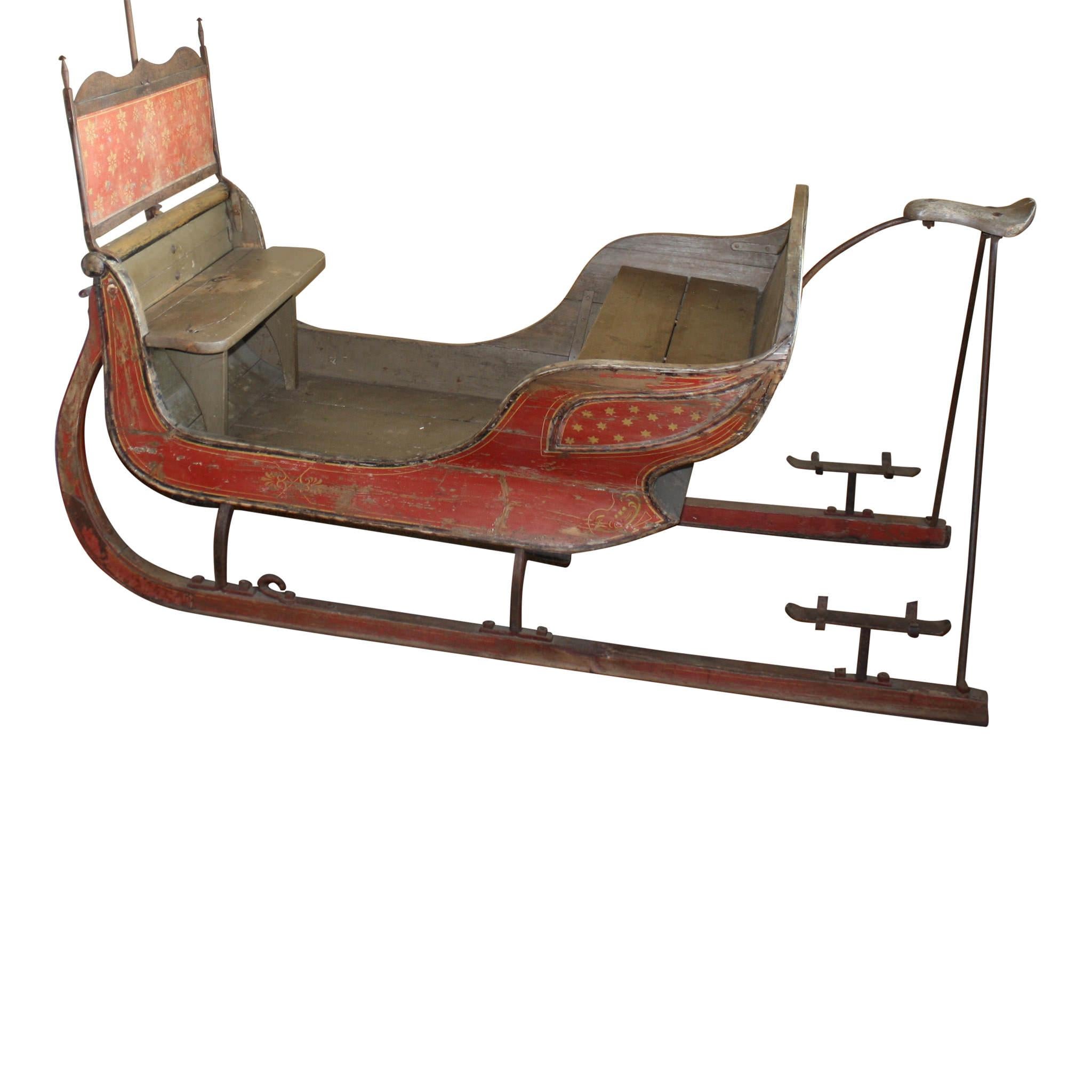 Danish Painted Horse-Drawn Sleigh, circa 1880 In Good Condition In Evergreen, CO